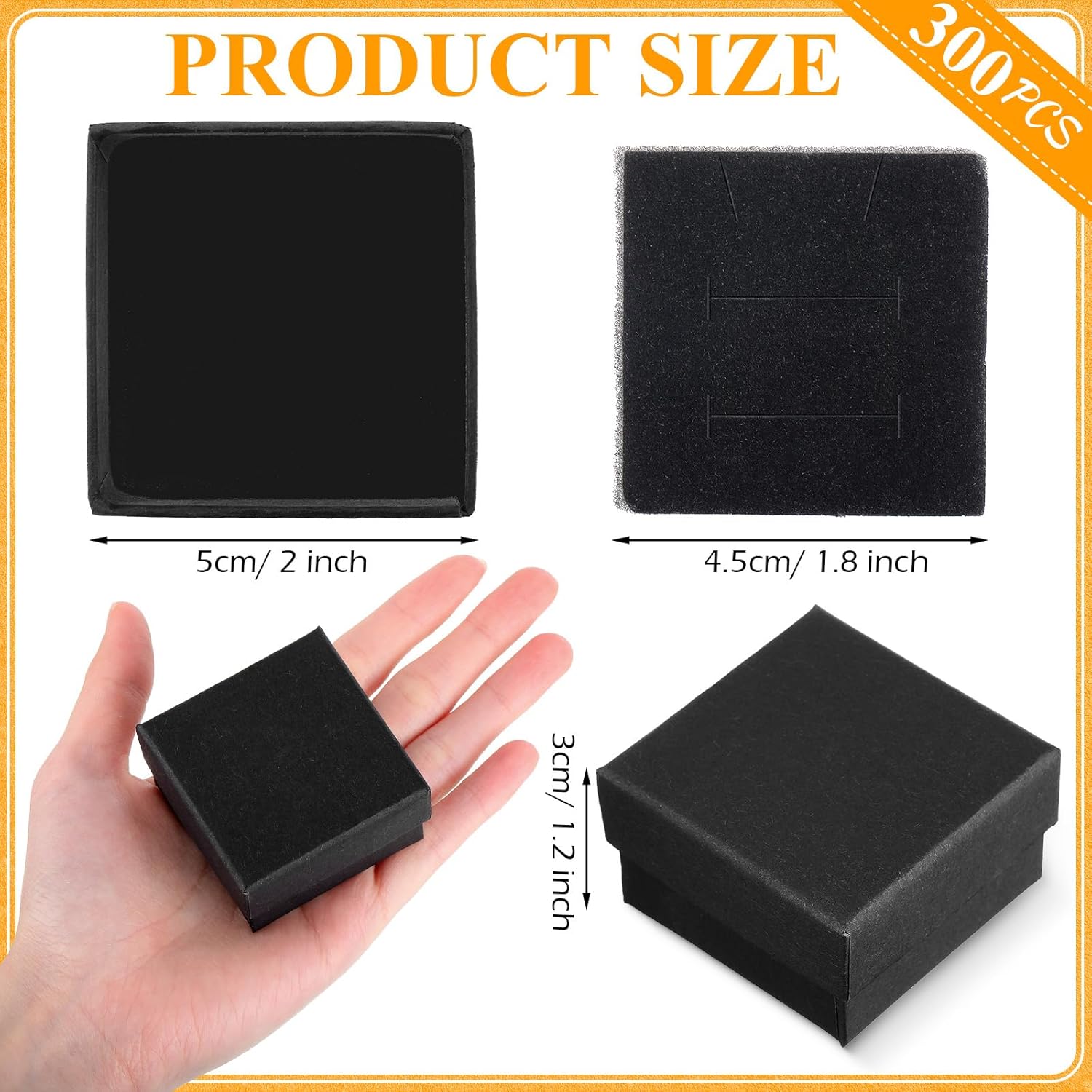 Landical 300 Pcs Jewelry Gift Boxes 2 x 2 x 1.2 Inch Small Cardboard Gift Boxes for Jewelry Square Earring Ring Box with Foam Cushion Insert for Necklace Bracelets Bangles Displaying, Black