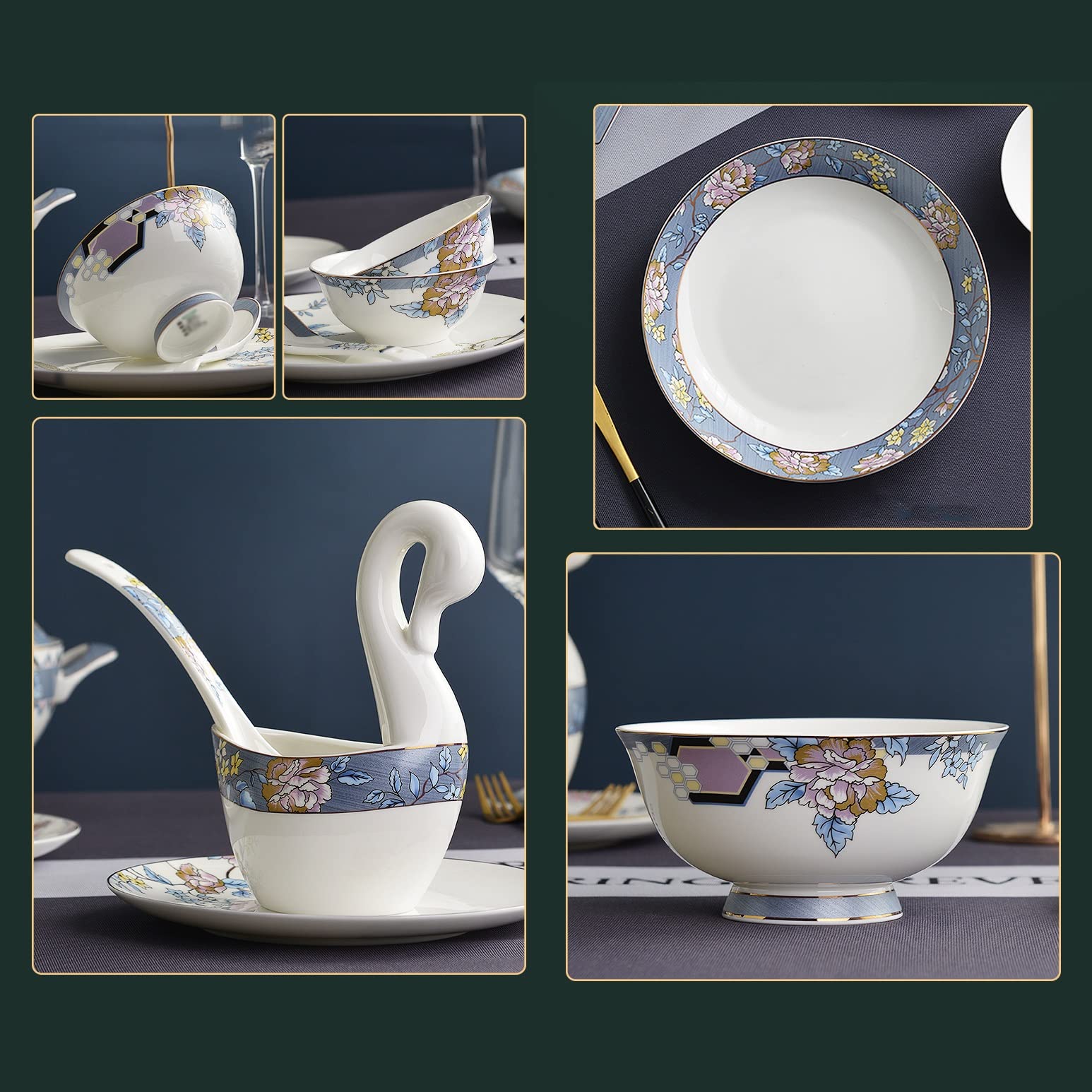 H3TF5J Ceramiczny zestaw zastawy stołowej, ogrzewanie mikrofalowe i łatwe do czyszczenia, lekkie luksusowe nowoczesne, trwałe zastawy stołowe do użytku wewnętrznego i na zewnątrz, prezent ślubny i