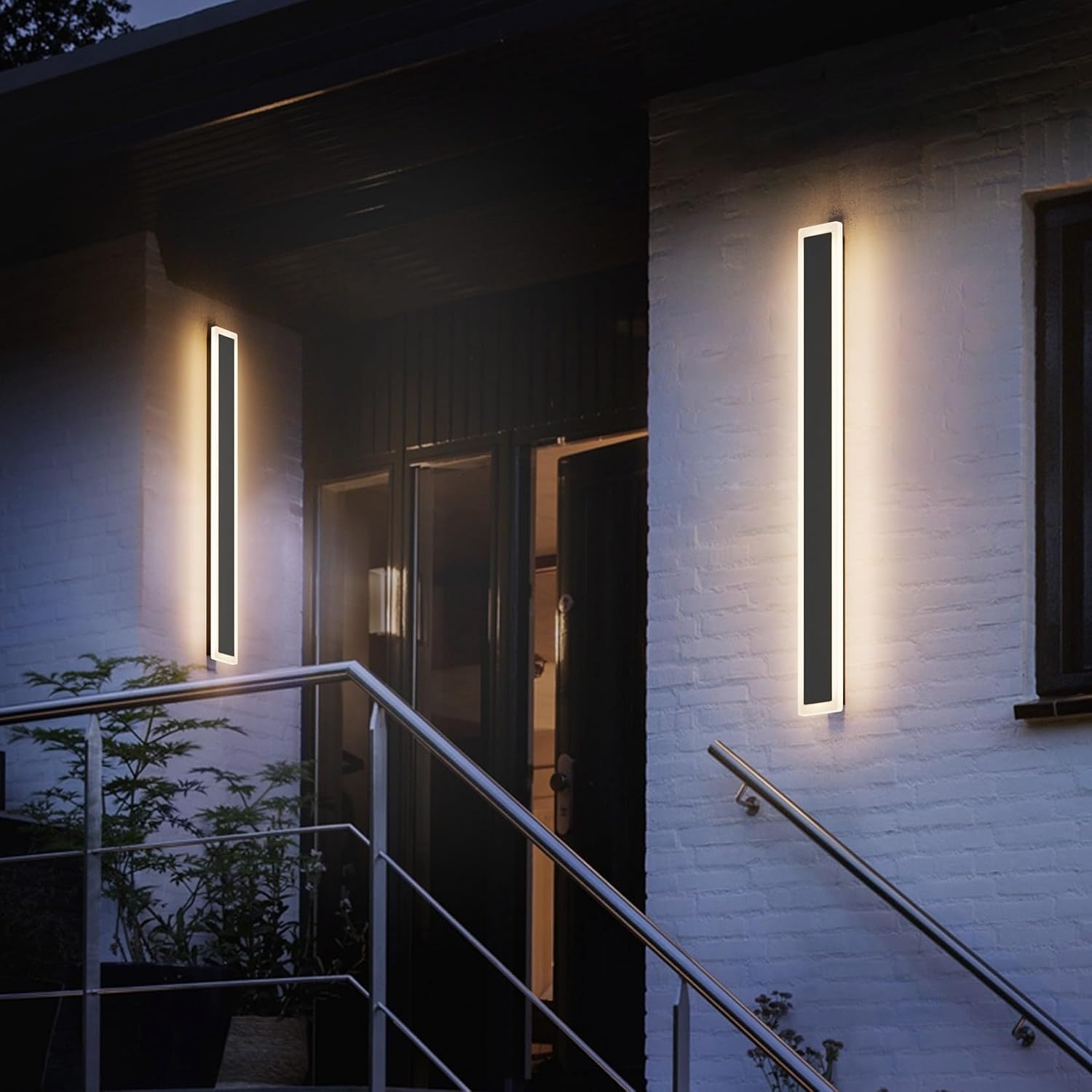 2 Pack 31.5in Outdoor Wall Lights,Black Long Exterior Wall Mount Lighting Linear Outdoor Light for Garage House Porch