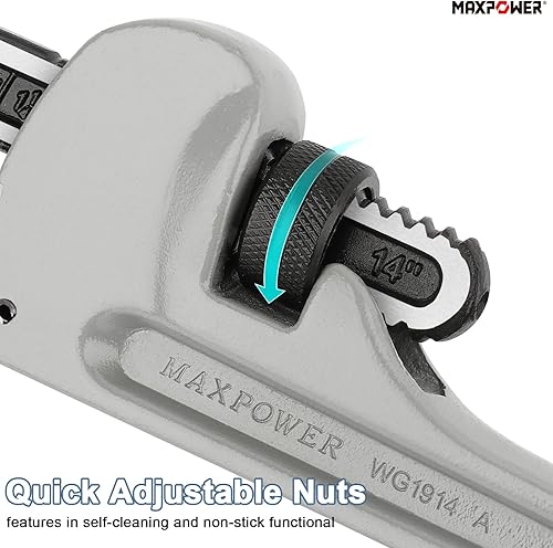 Miniatura 13 de MAXPOWER Llave de tubo de 14 pulgadas, llave de plomería de aluminio 40% más ligera, llaves de tubo recto resistente, capacidad máxima de 2 pulgadas