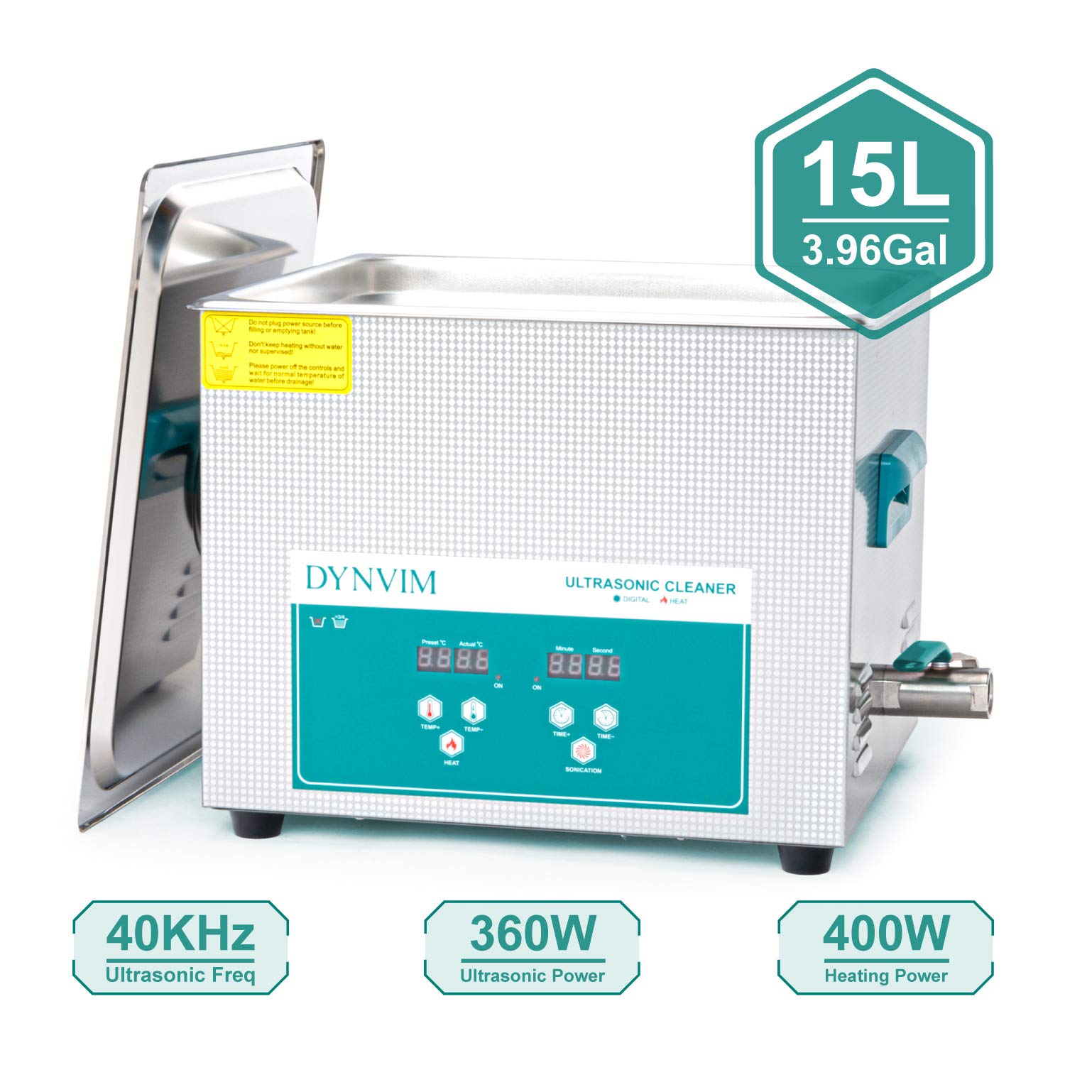 Ultrasonic Cleaner - DYNVIM 15L Ultrasonic Carburetor Cleaner,Sonic Cleaner,Ultrasound Gun,Lab Tool,Carburetor,Oil Filter,Bicycle,Engine Parts Cleaning Machine with Digital Timer and Heater