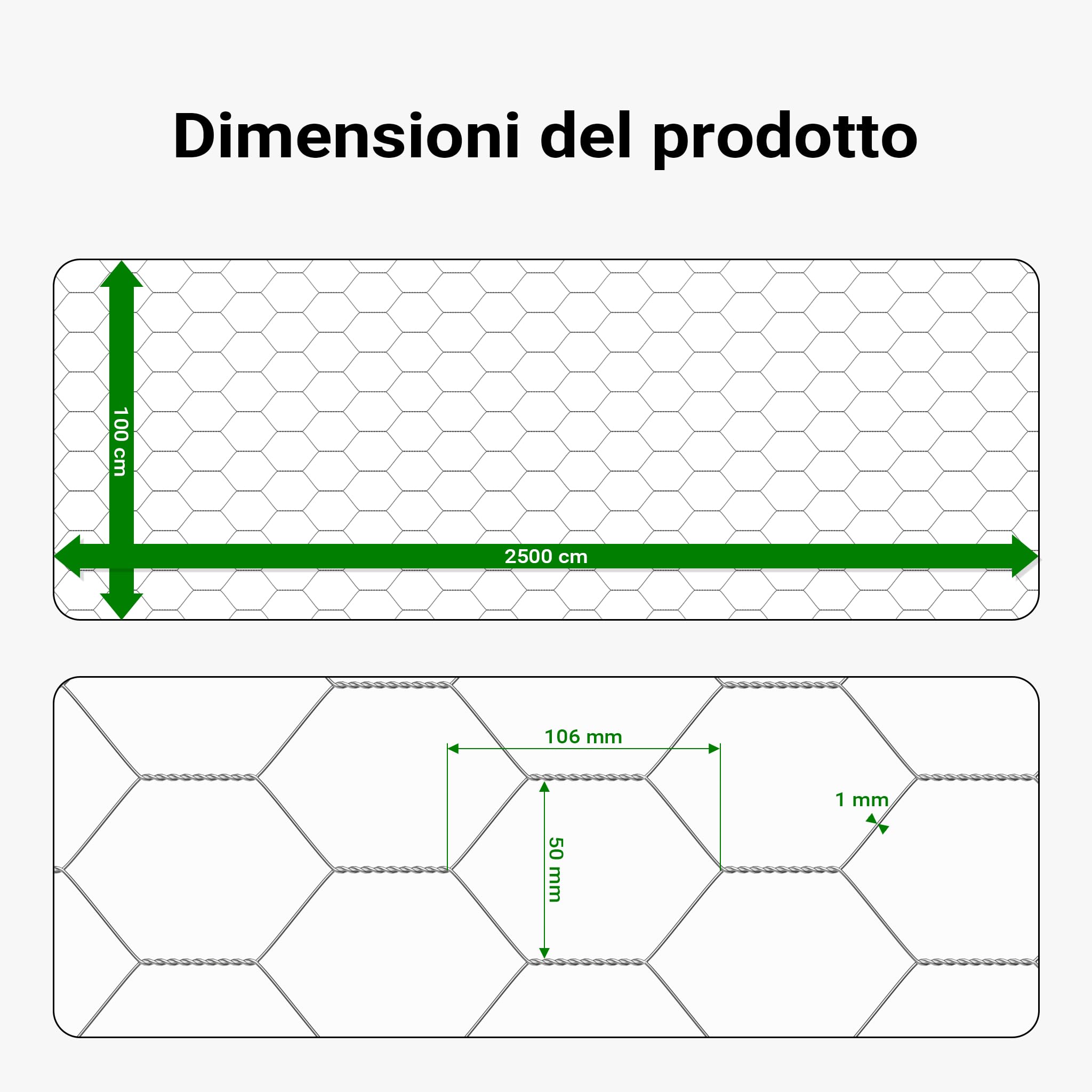 Wiltec Rete metallica per recinzione, voliere, gabbie, rete zincata 1 x 25 m, maglia esagonale da 50 mm, in acciaio zincato, resistente alle intemperie
