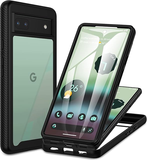 CENHUFO for Google Pixel 6A Case Built-in Screen Protector Military Grade Shockproof Clear Cover 360°Full Body Protective Rugged Bumper Phone Case for Pixel 6A 6.1 inch - Support Fingerprint ID