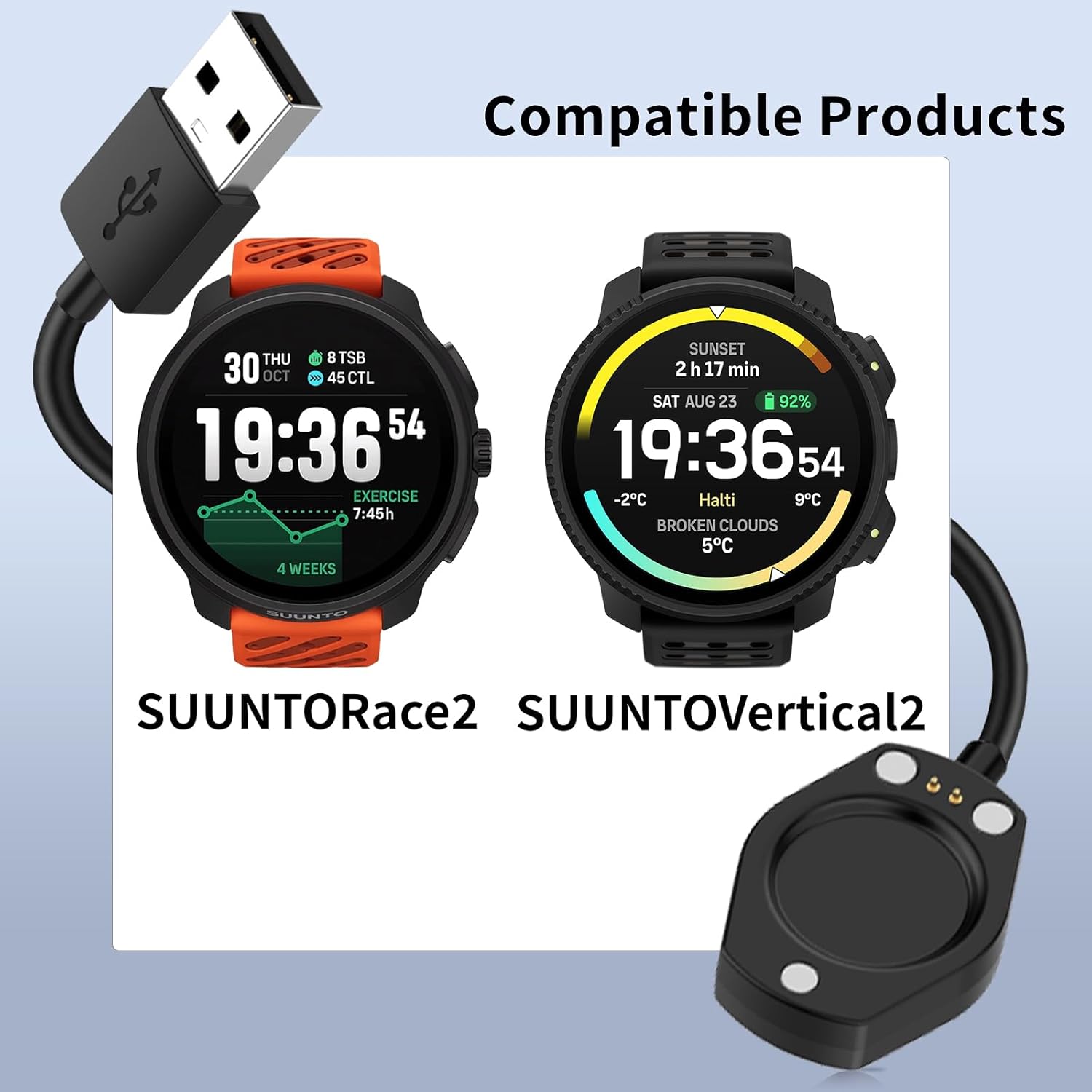 Charger for SUUNTO Race 2/Vertical 2 Charging USB+USC Portable Magnetic Charging Cable-USB+USC