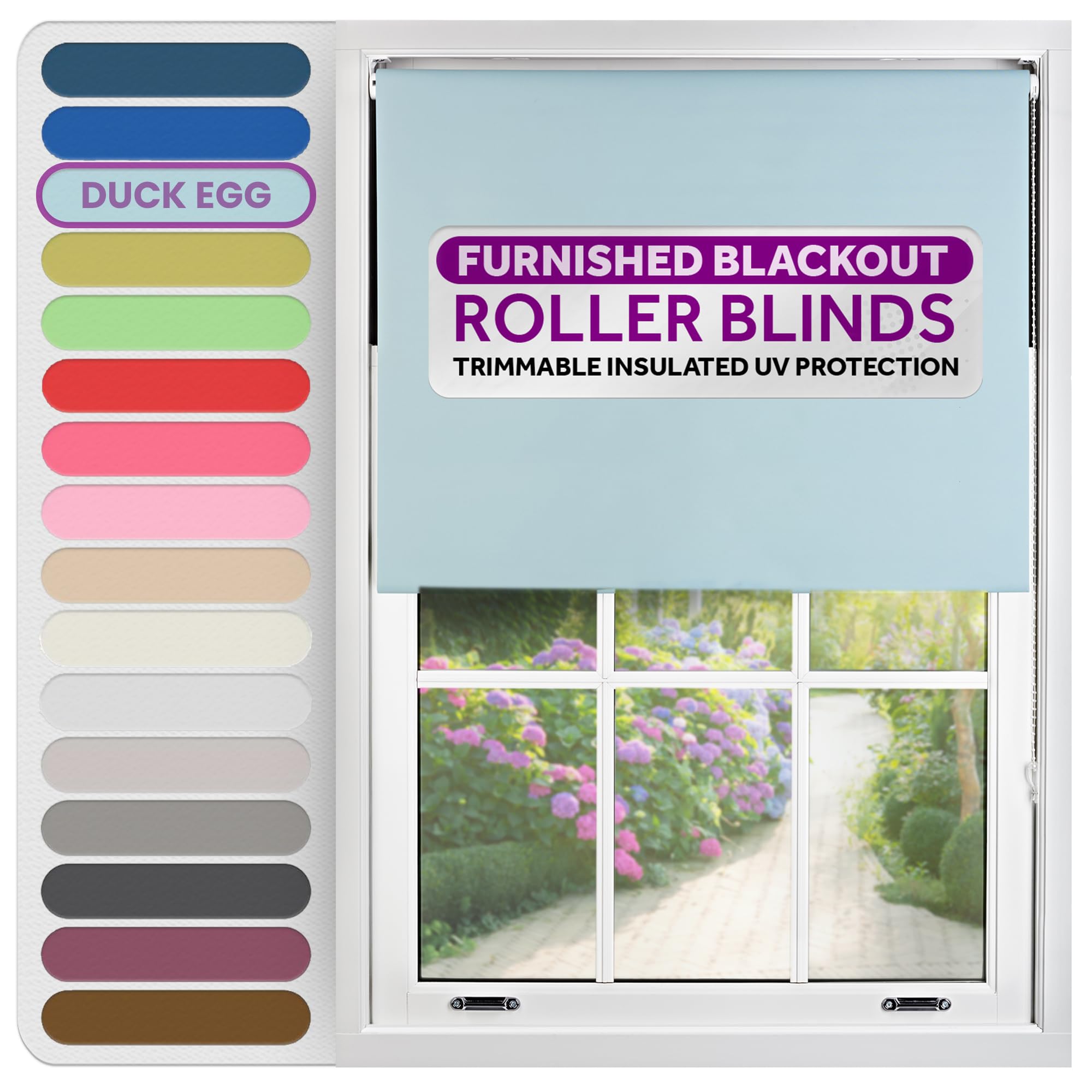 Furnished Duck Egg Blue Roller Blinds Thermal Blackout Roller Blind - Trimmable Insulated Uv Protection Child Safe Easy Fit Home Office Window Blinds, 155 Cm Wide X 165 Cm Long