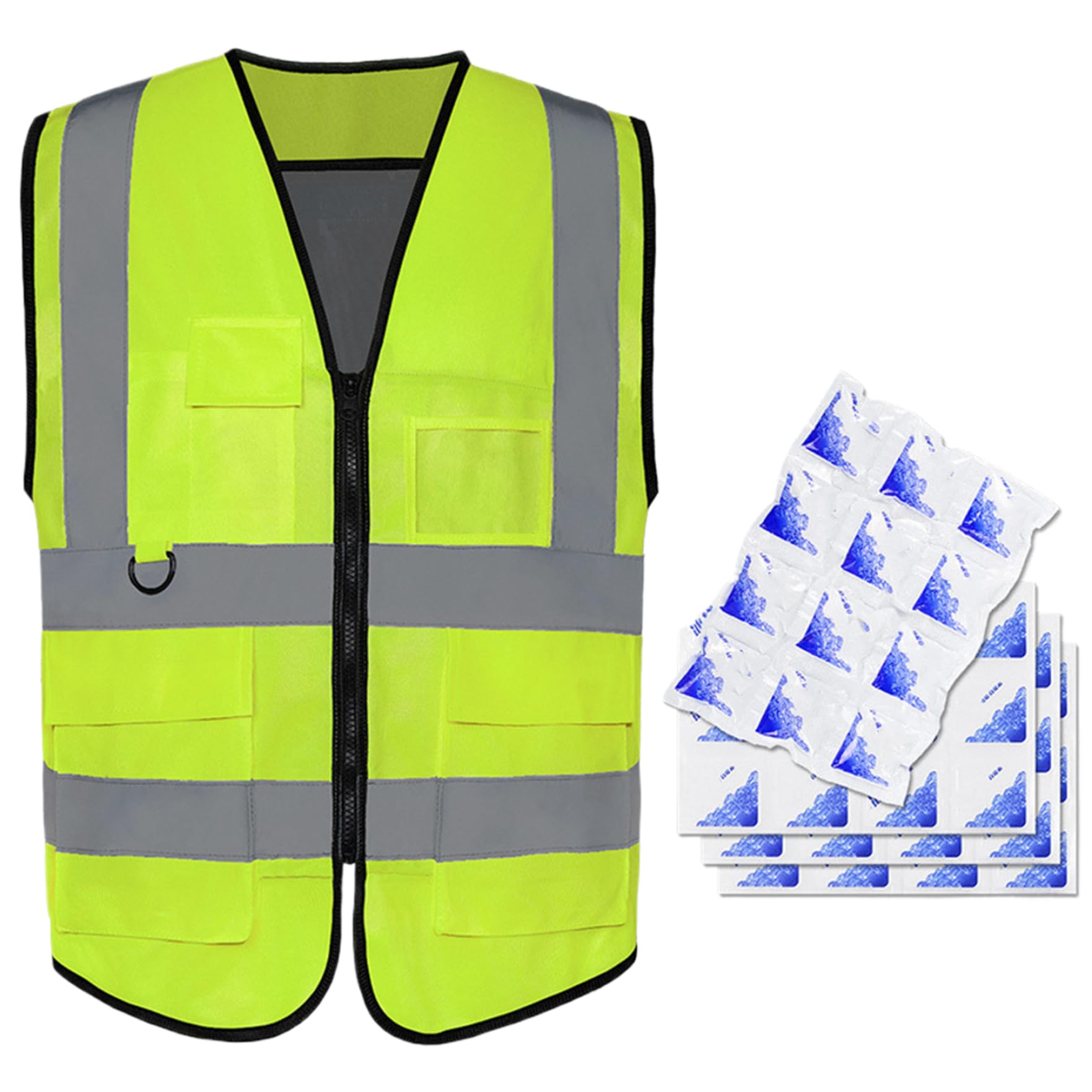 Chaleco de seguridad de enfriamiento con 4 paquetes de hielo Chaleco de hielo para hombres para hombres, alta visibilidad para trabajos al aire libre, construcción, funcionamiento y actividades