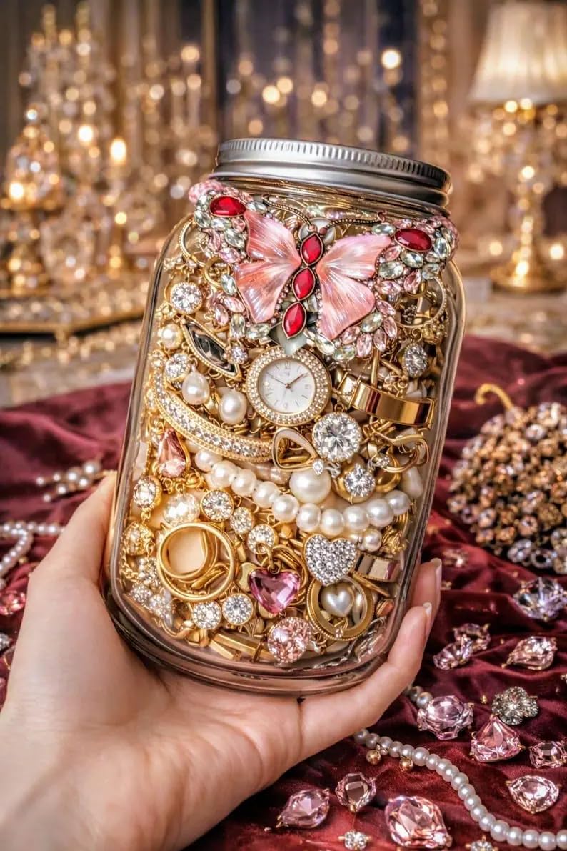 Tarro de joyería sorpresa con anillos y accesorios de moda