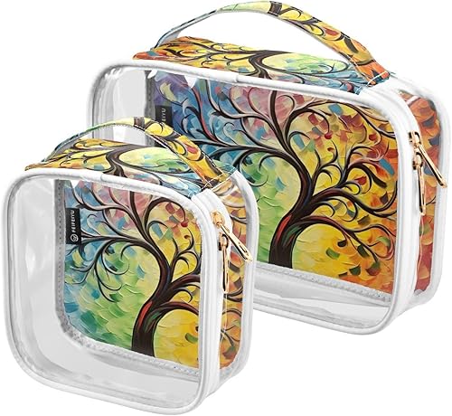 Miniatura 2 de Colorful Tree Clear Toiletry Bag for Traveling,2 Pack Makeup Cosmetic Bag with Zipper,Travel Bag for Toiletries,Travel Essentials 21214662