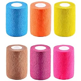 6 Pack 3 x 5 Yards Self Adhesive Elastic Bandage Wrap Stretch Self-Adherent Tape for First Aid,Sports, Wrist, Ankle (6 Colors)
