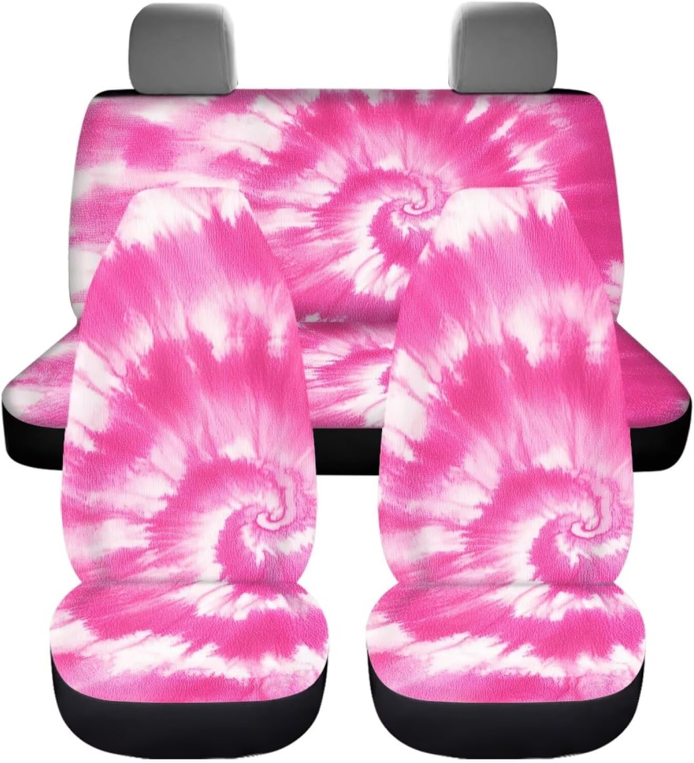 Pink Tie Dye Car Seat Cover Set of 4 for Front Seats and Rear Bench Cover Protecto Universal Car Interior Accessories Front Automobile Seat Cover for Cars Truck Van SUV