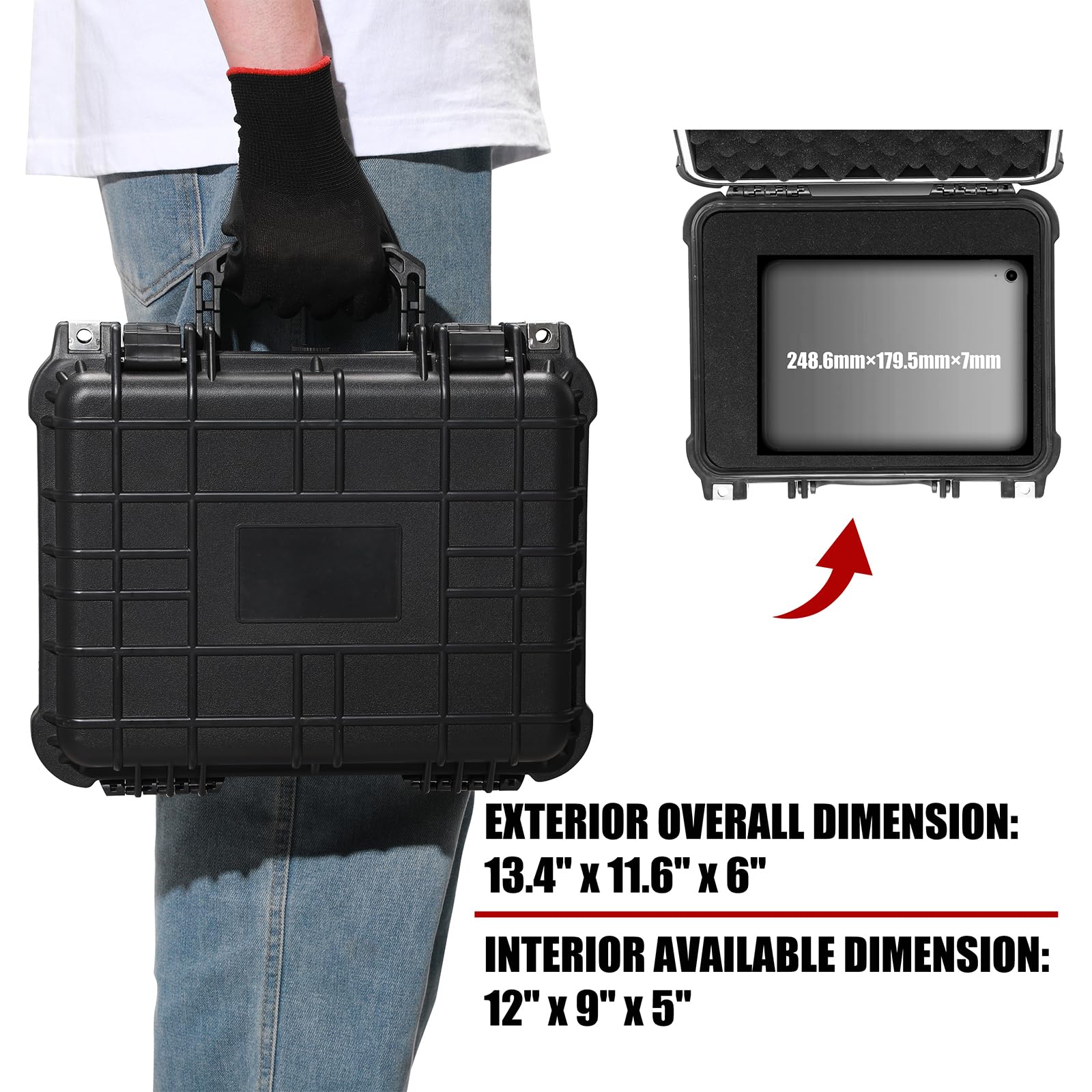 Mayouko Waterproof Plastic Toolbox with Foam Insert, 13.4" x 11.6" x 6", IP67 Lockable Storage Box, Customizable Foam, Shockproof Hard Case Weatherproof Container, Protective Hard Camera Case