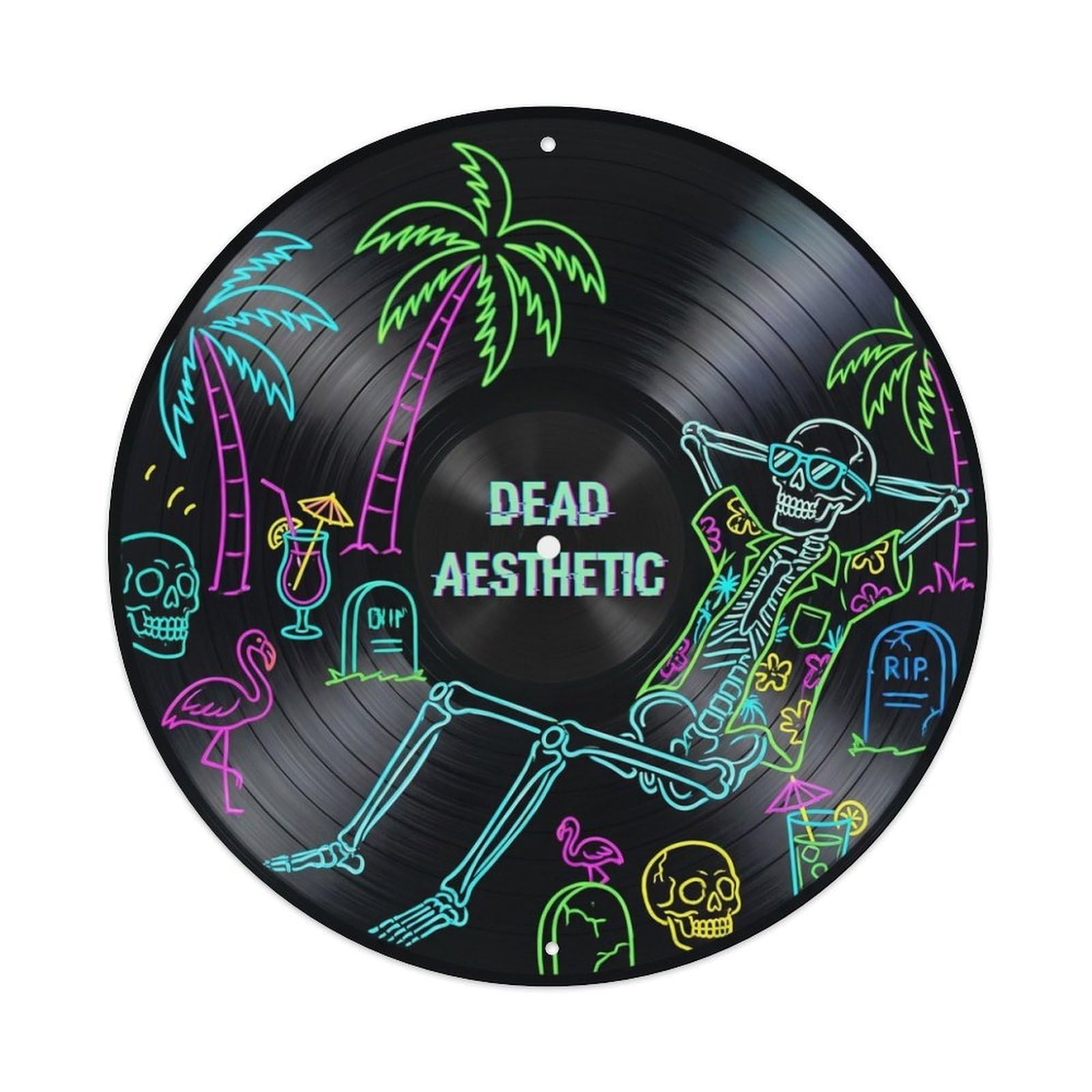 Vaporwave Skeleton Record Cover Style Vinyl Groove Metal Tin Sign