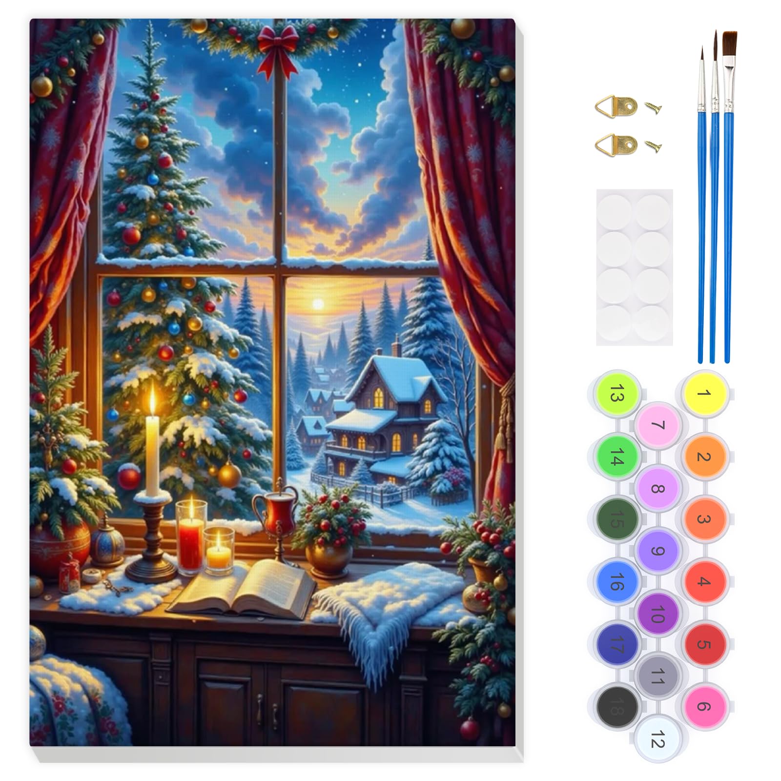 EOBROMD Christmas Paint by Numbers for Adults Beginner with Frame, Landscape Paint by Numbers Kits, Painting by Numbers on Canvas, DIY Acrylic Painting Kit Art and Crafts for Home Wall Decor 8x12inch — image 1