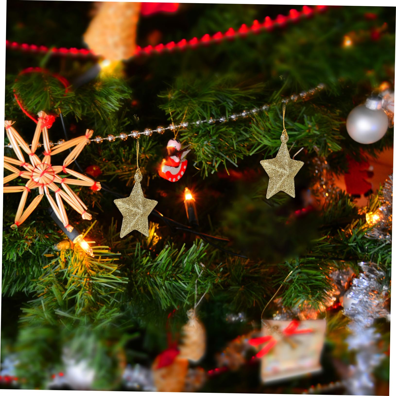 TOPBATHY 150 Pz Decorazione Natalizia Ornamenti Natalizi Stella D'oro Ciondolo Stella Di Natale Ornamenti Decorativi Da Appendere Appesa All'albero Di Natale Glitter D'oro