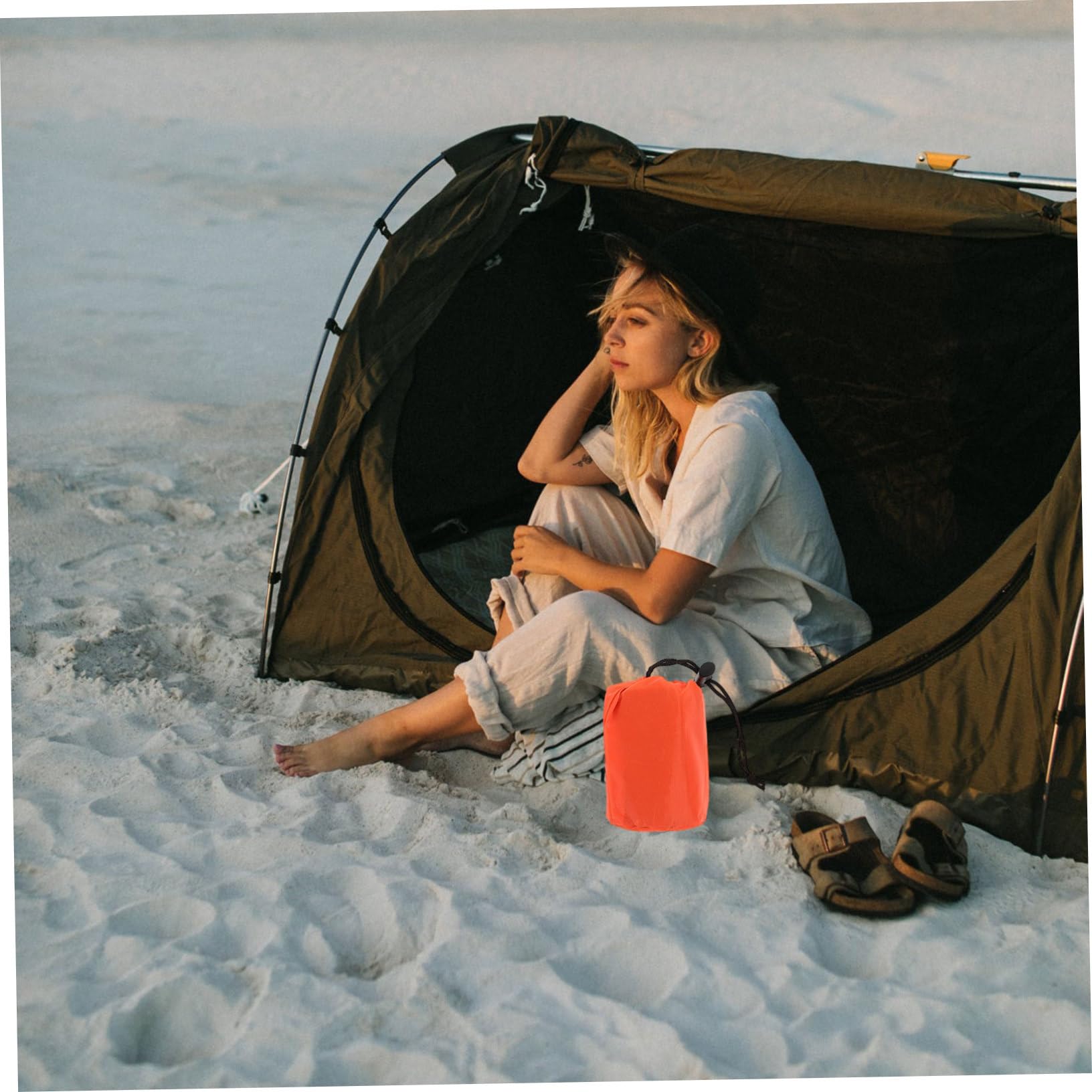 YARNOW 3set Sacchetto da Letto Termico Leggero con Sacco di Compressione e Coperta di Emergenza per Campeggio e Escursionismo da Arancione