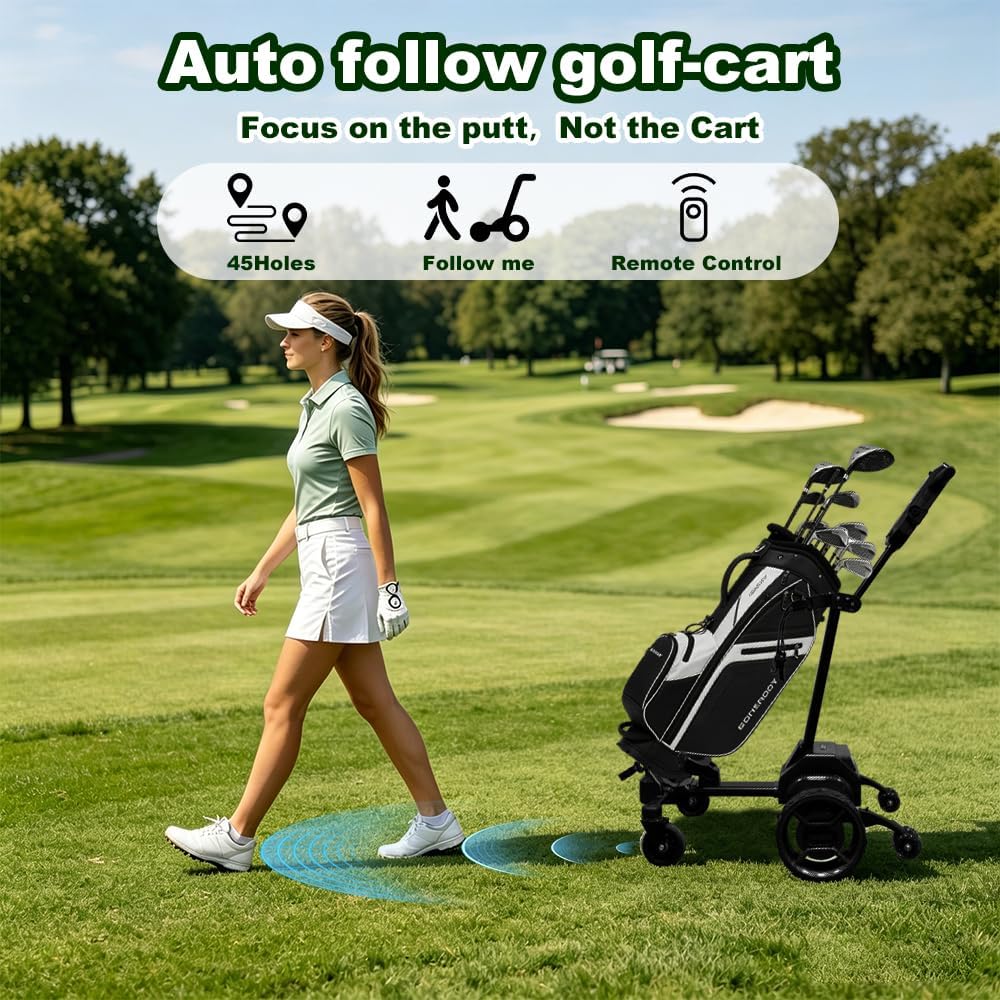 G5 Electric Golf cart,Electric Golf Push Cart Auto Follow You, 45 Holes Battery,Remote/APP/Manual Control,Anti-Tipping,Electric Golf Push cart with Remote,Umbrella,& Phone Holder