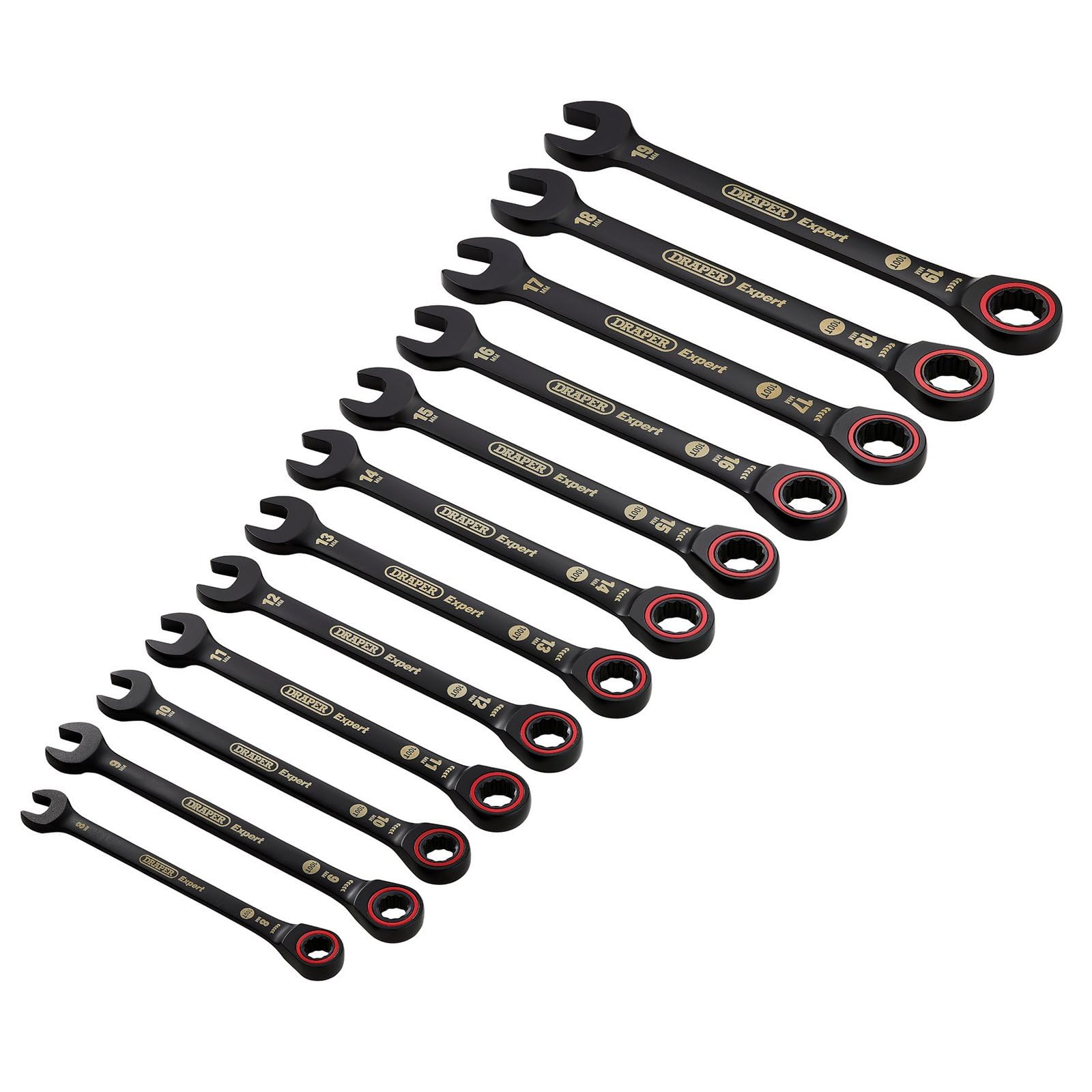 Draper Expert Hi-Torq Metric Ratchet Combination Spanner SetBlack (12 Piece) from B&Q