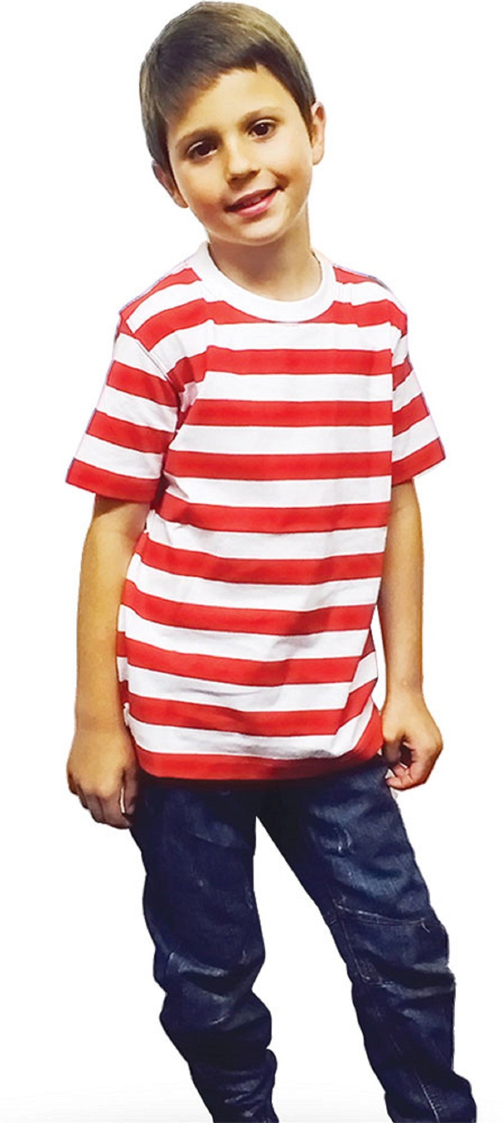 Wickedfun Unisex Kids Red /White New Angies Children’s Kids & Striped T-Shirt Stripes Casual Summer Top (Age 13 Years)