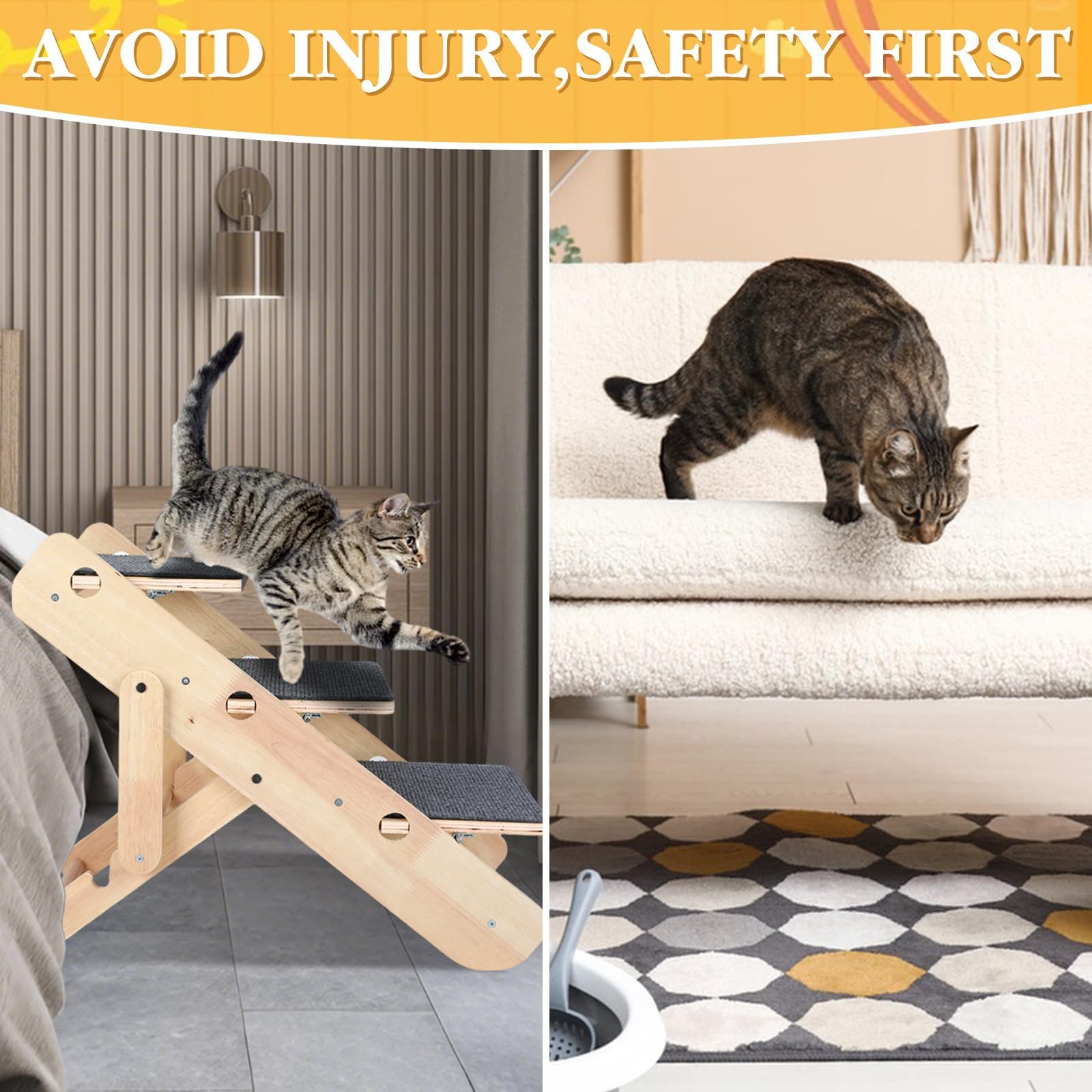 Escalera para perros, 2 en 1, escalera para perros pequeños y gatos, 3 niveles, plegable y portátil, escalera para mascotas para cama, sofá y coche, antideslizante