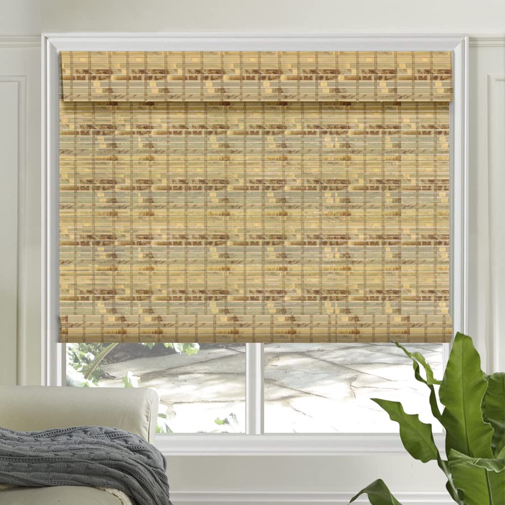 Letau No Drill No Tools Cordless Wood Window Shades Blinds, Bamboo Light Filtering Roller Shades, Color 2