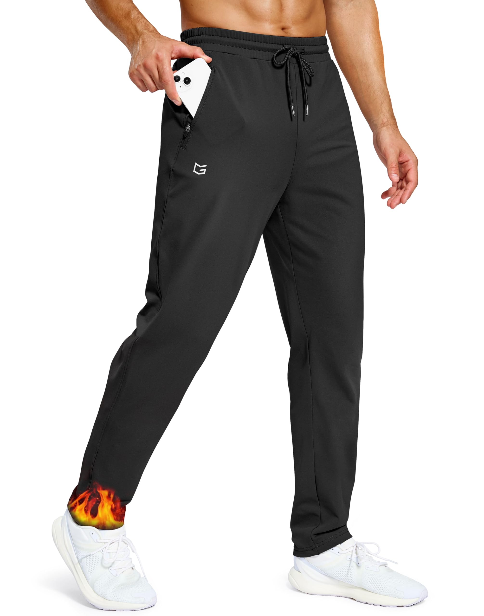 Mens Fleece Lined Winter Pants 32 34 36 Inseam Tall Sweatpants with Zipper Pockets Warm Athletic Joggers Men