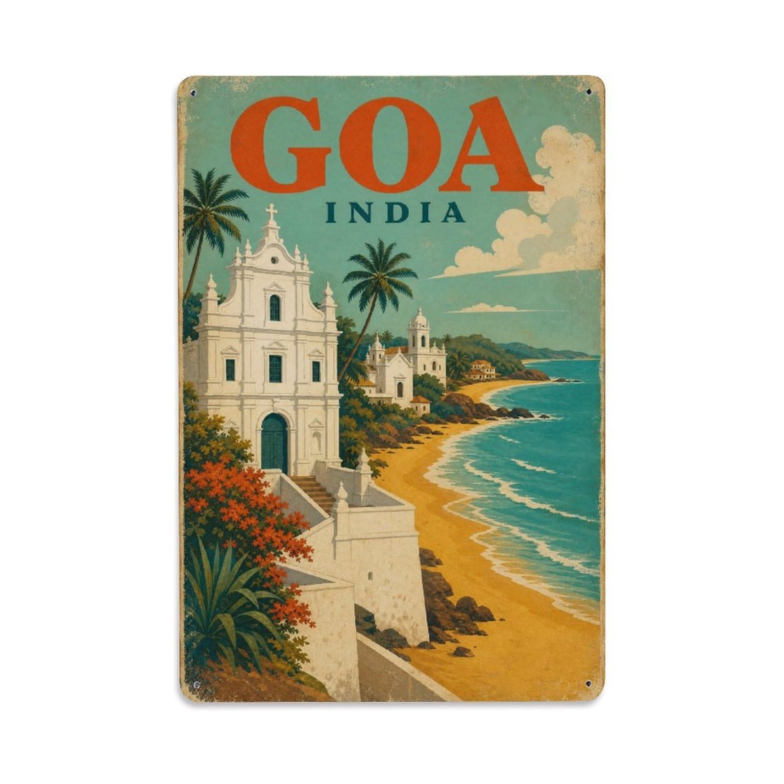 Vintage India Goa Heritage Travel City Landmark Metal Tin Sign