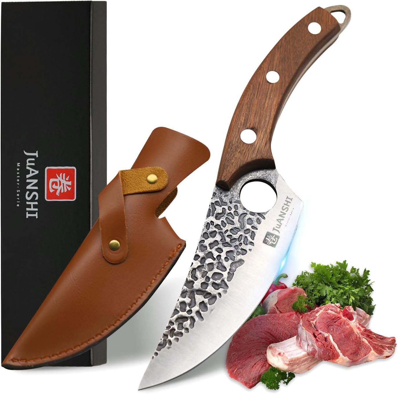 JUANSHI® Hand Forged Chef's Knife Dad Gift Birthday Halloween Christmas Gifts Professional Viking Knife Boning Knife for Kitchen Knives Outdoor Sharp Camping Knife (Viking Knife 15.5cm)