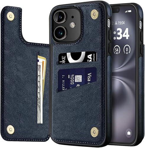 DOGODON Funda tipo cartera con tarjetero de cuero de lujo para iPhone 11, ranuras para tarjetas, doble cierre magnético, a prueba de golpes, 6.1