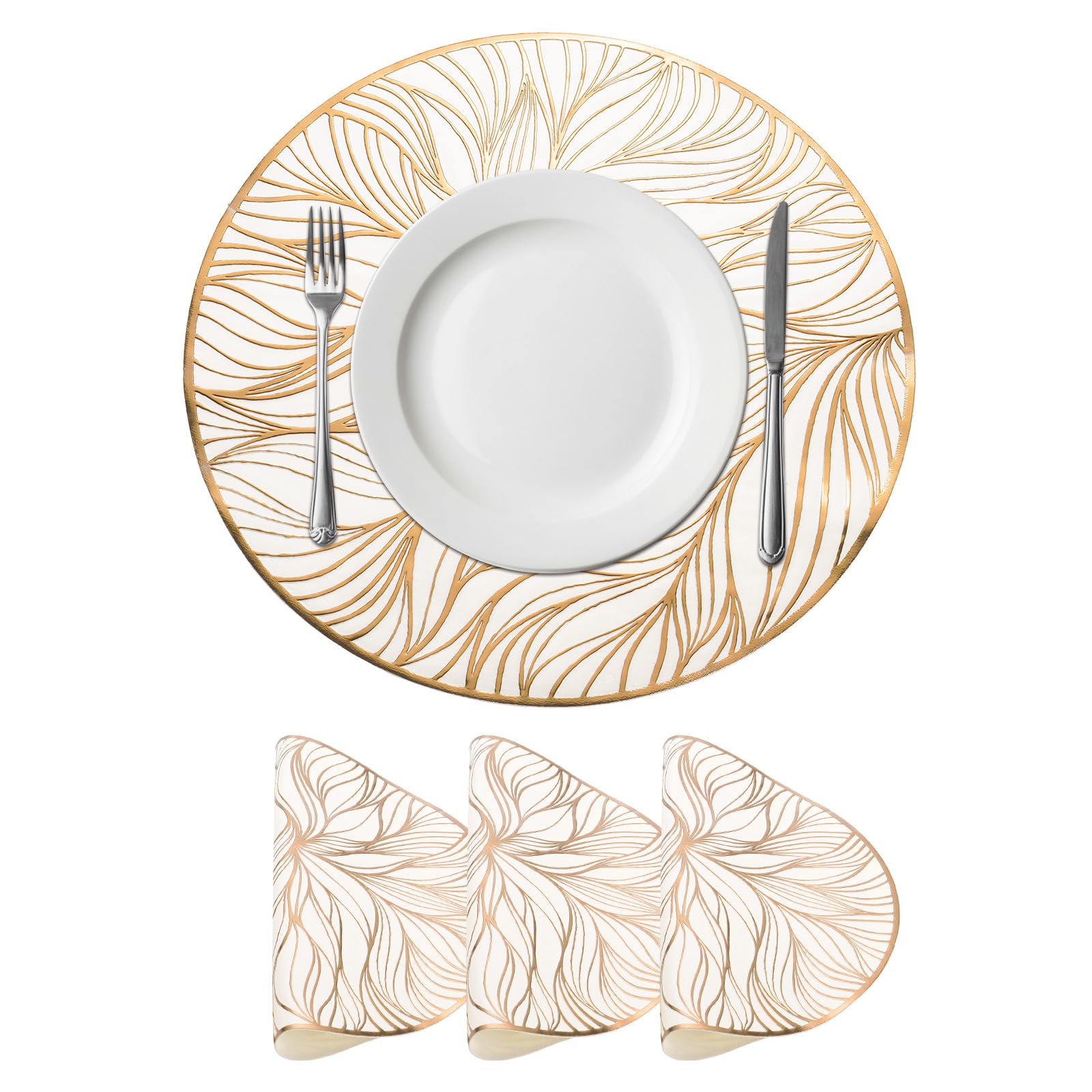 View 1 of ***DAMAGED - SEE NOTES/PICTURES*** uxcell White/Gold Round Placemats Set of 4