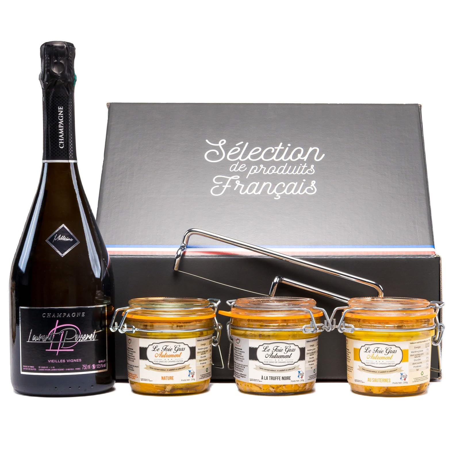 Cofre Ametzondo – Relais Gourmet | Trío de Foies Gras Enteros (Natural, Trufa, Sauternes) con Champagne y Lira | Artesanal Francés | Sin Conservantes, Aditivos ni Colorantes