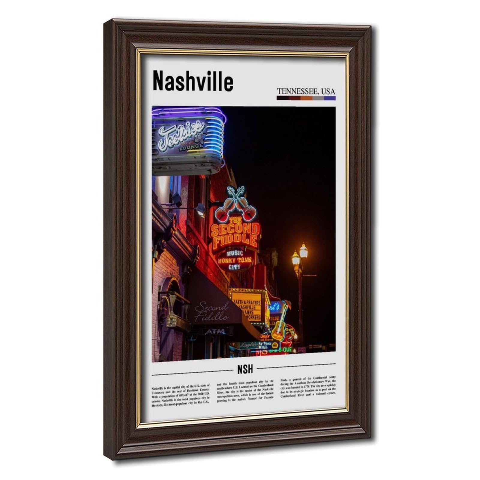 Wcyb Mokume Gane Frame Neon Nashville Tennessee Usa America Landscape Travel Posters Prints Canvas Deco Paintings Wall Art Hangable Frame 12" L X 18" W