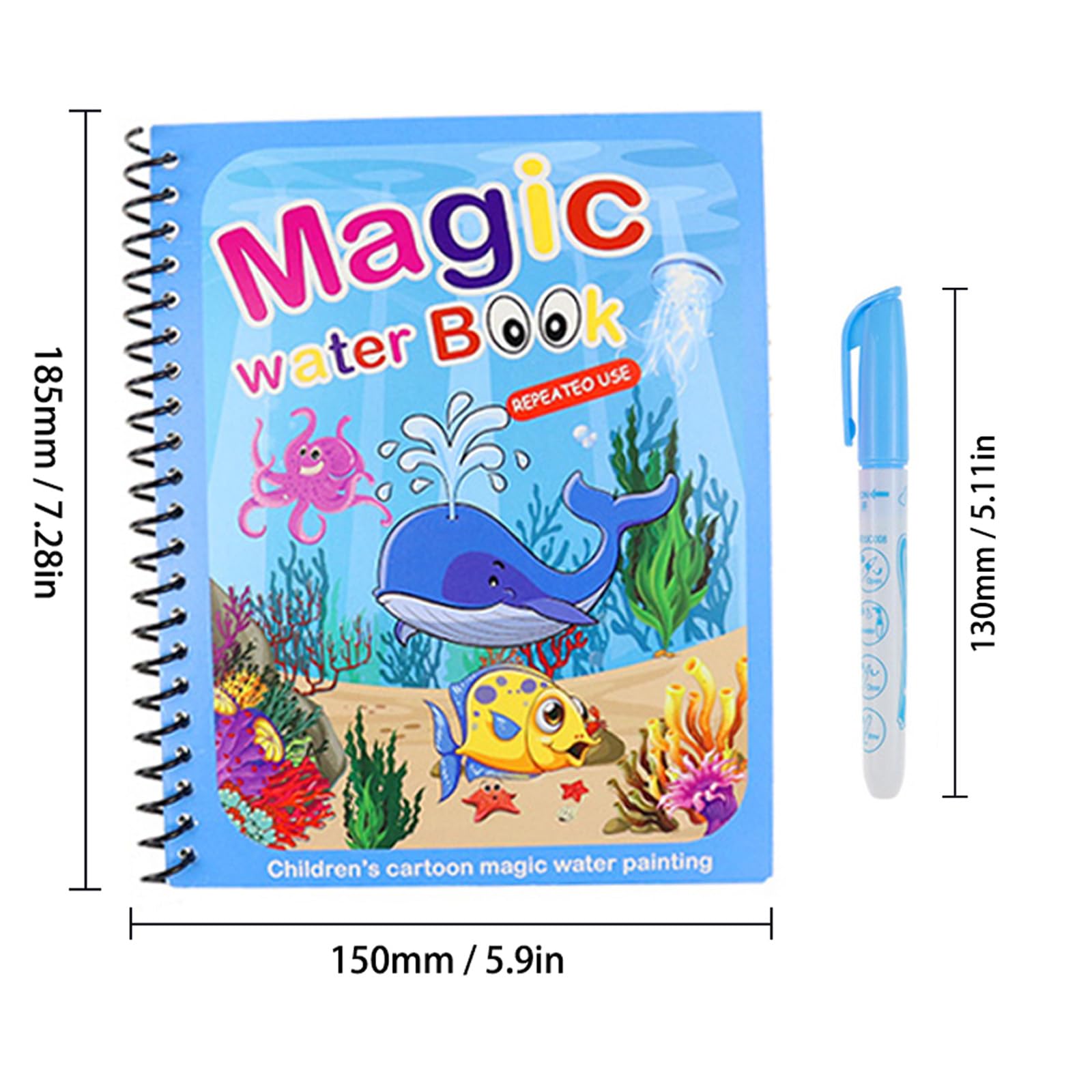 Zestaw 4 Magicznych Kolorowanek Wodnych dla Dzieci – Wielokrotnego użytku Kolorowanki z Kolorowymi Efektami – Kreatywna Zabawa Malowaniem Bez Brudu, Kompatybilna z Water Wow