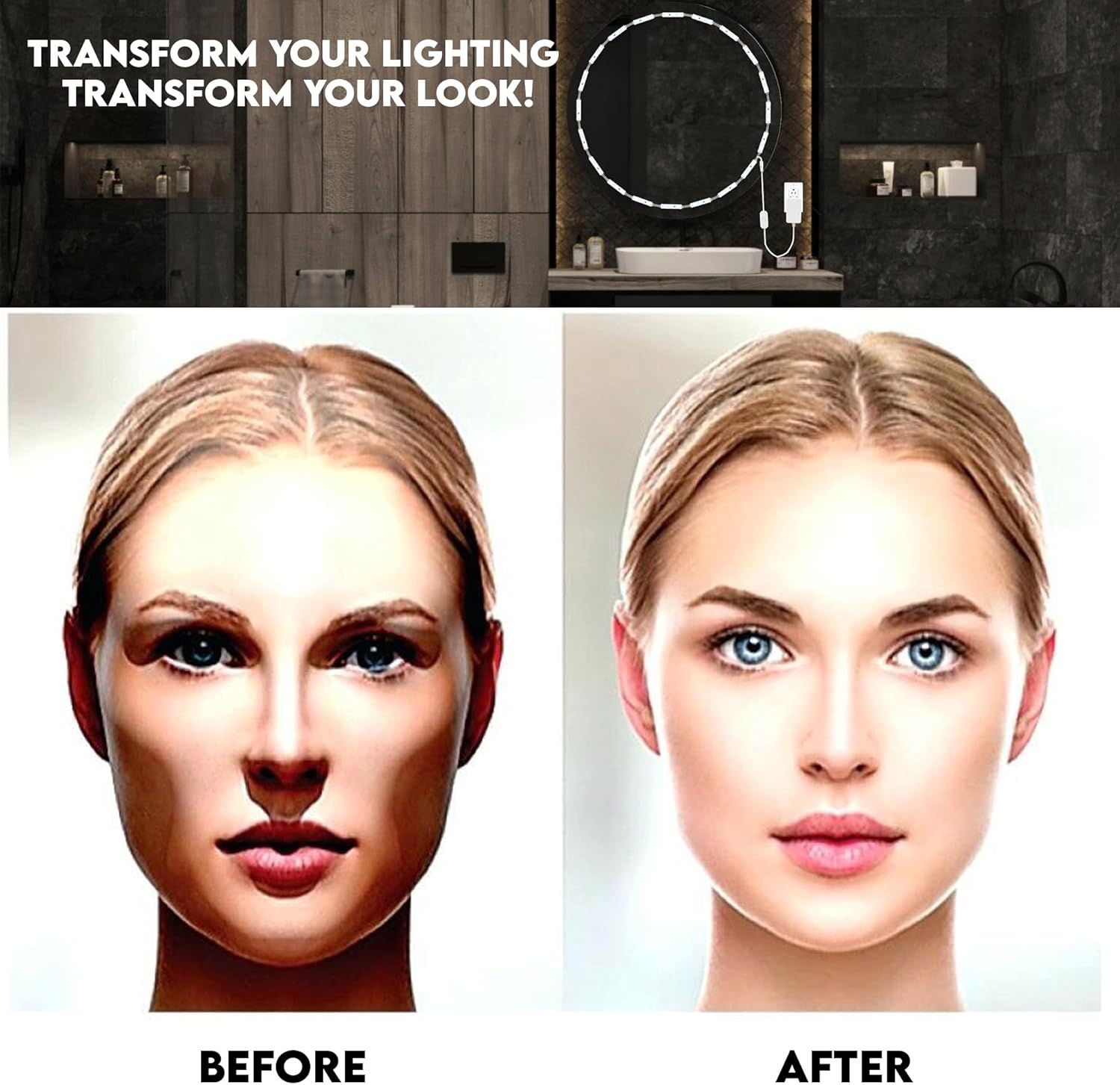 Mirror Lights, 10ft Hollywood Style LED Vanity Mirror Light, Dimmable Ultra Bright White Touch Control Light Strip for Makeup Vanity & Bathroom Mirror (Mirror Not Included)