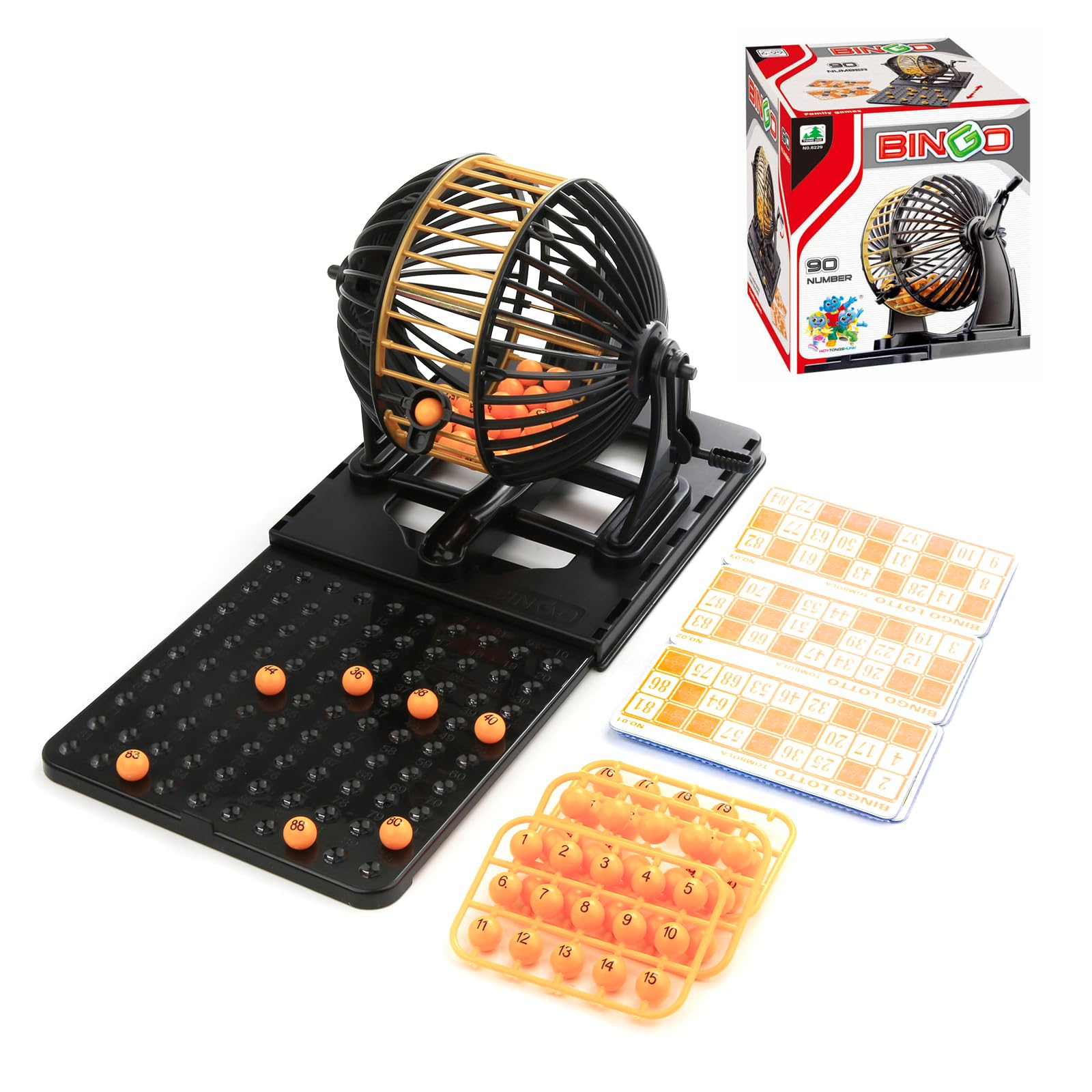 6" Cage Bingo Cage Bingo Gift Game 90 Number 24 Cards Bingo Bingo Machine Cage Game Set with Bingo Balls Classic Cage Bingo Tray