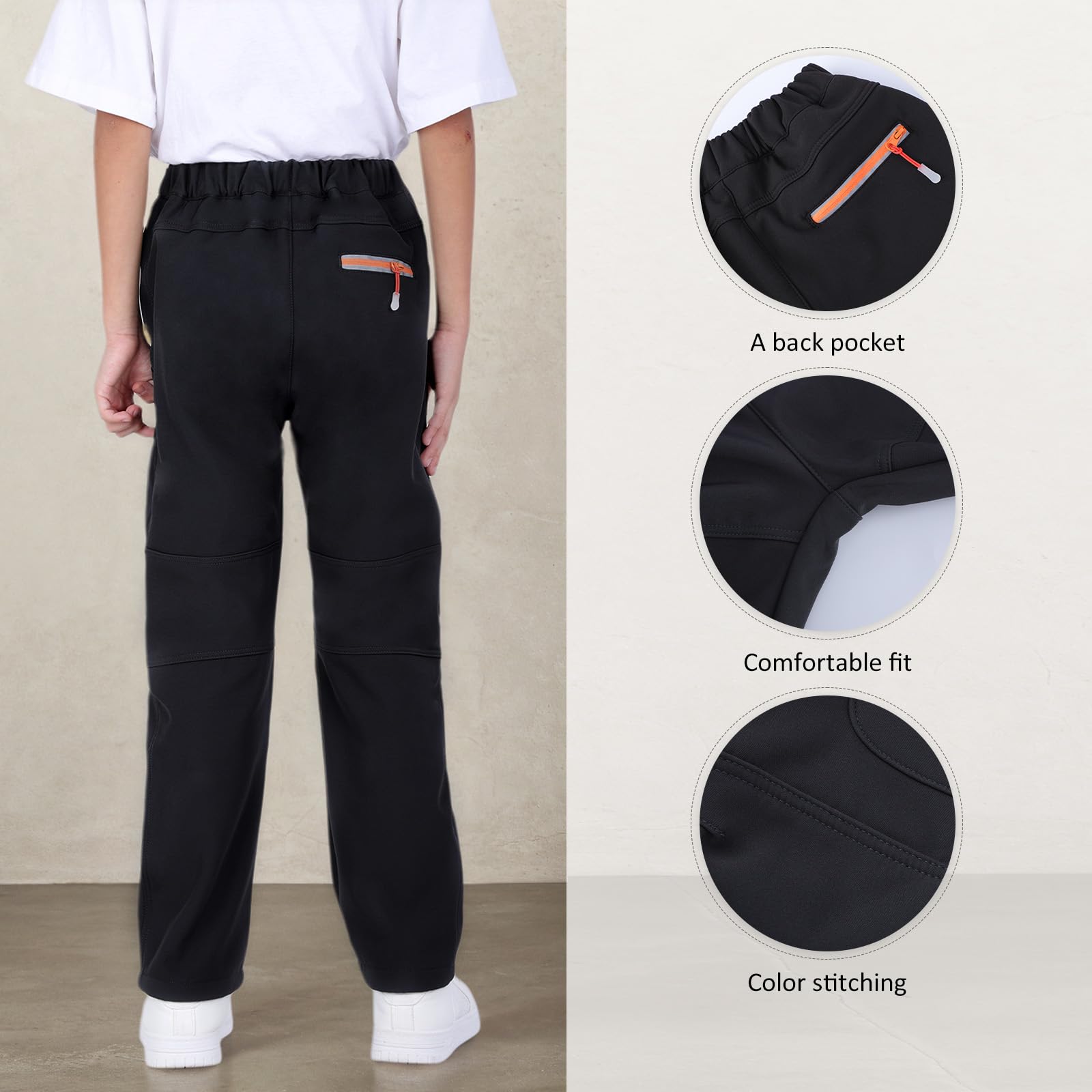 BWBIKE Kids Pantalones Cortavientos Impermeables para Nieve para Niño Forro Polar para Jóvenes al Aire Libre Lind Hiking Softshell Pantalones Cálidos con Aislamiento con 4 Bolsillos con Cremallera