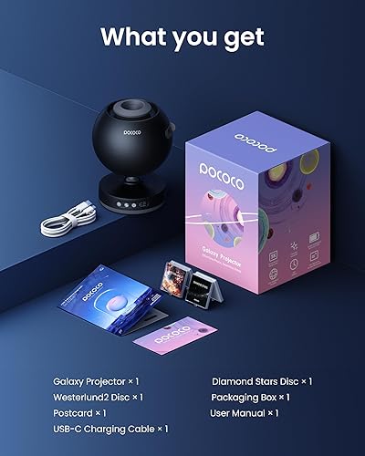 Miniatura 7 de POCOCO - Proyector de estrellas y galaxia para dormitorio con discos de película óptica reemplazables, para el hogar, luz suave de alta definición
