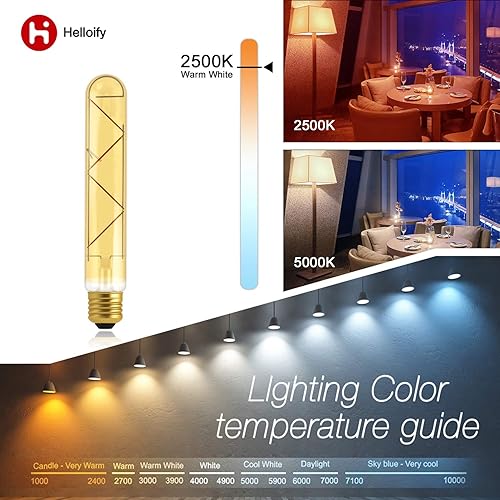 Miniatura 3 de Bombilla tubular Edison LED vintage regulable T10, equivalente a 40 W, alto brillo, luz blanca cálida de 2500 K, vidrio ámbar, luz de cubierta de
