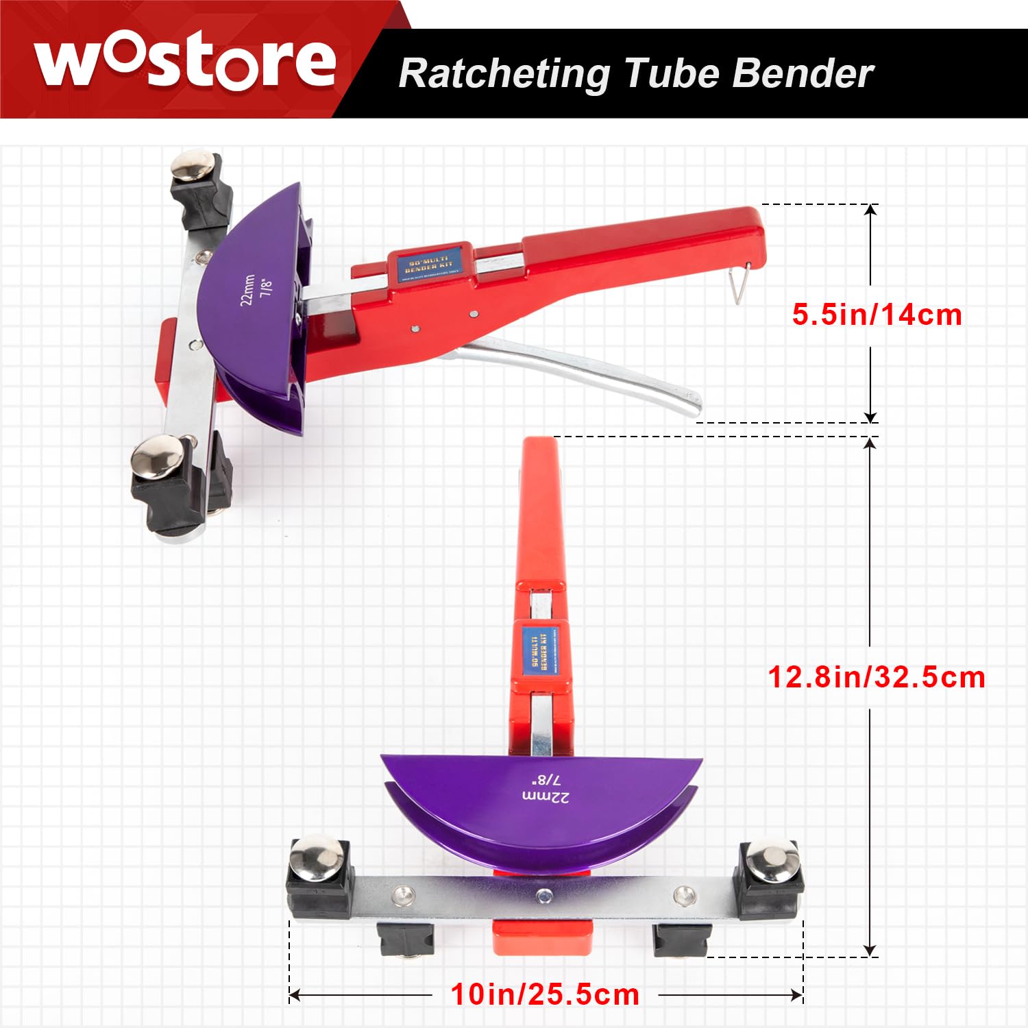 Wostore Le kit de cintreuse de tube comprend 1/4-7/8 tailles de réfrigération à cliquet, cintreuses de tuyau, outil à main couleur alliage d'aluminium tête de rechange