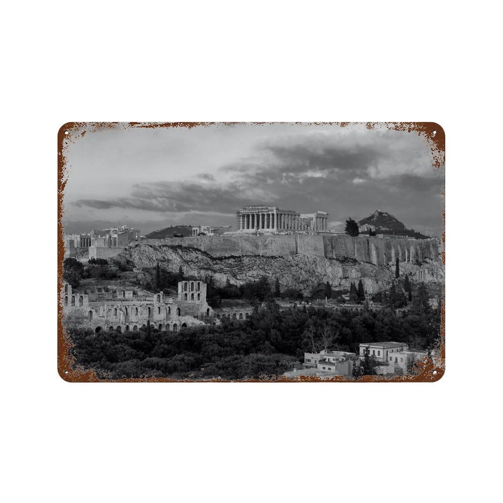 xiaoxiaoshen Black And White Athens Photo Decor Greece Europe Wall Decor Art Metal Tin Poster Modern Home Decor Art Home Bar Shop Decorations Vintage Sign 20x30cm