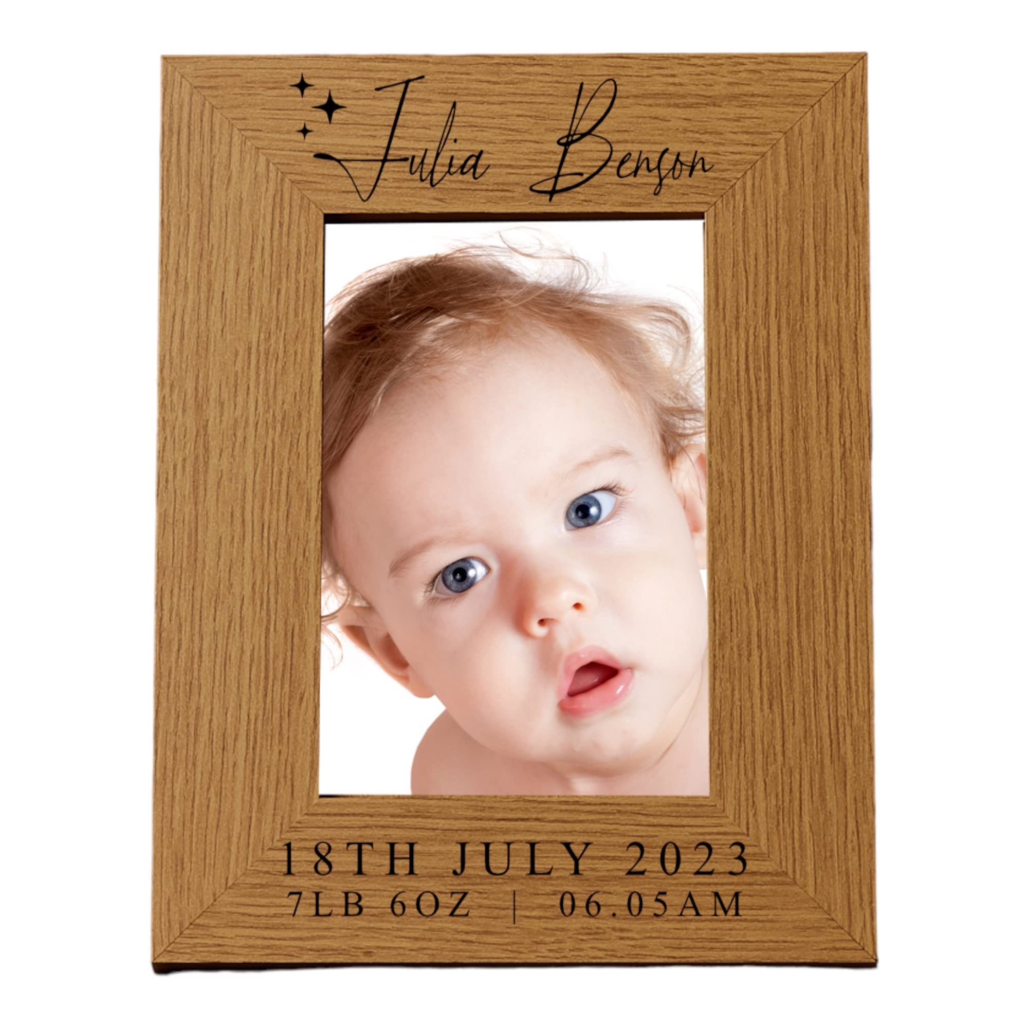 Personalised Portrait Baby Photo Frame, Newborn New Baby, Custom Engraved Birth Info Picture Frame, Baby Announcement Keepsake Gift (8 x 10 Inch)