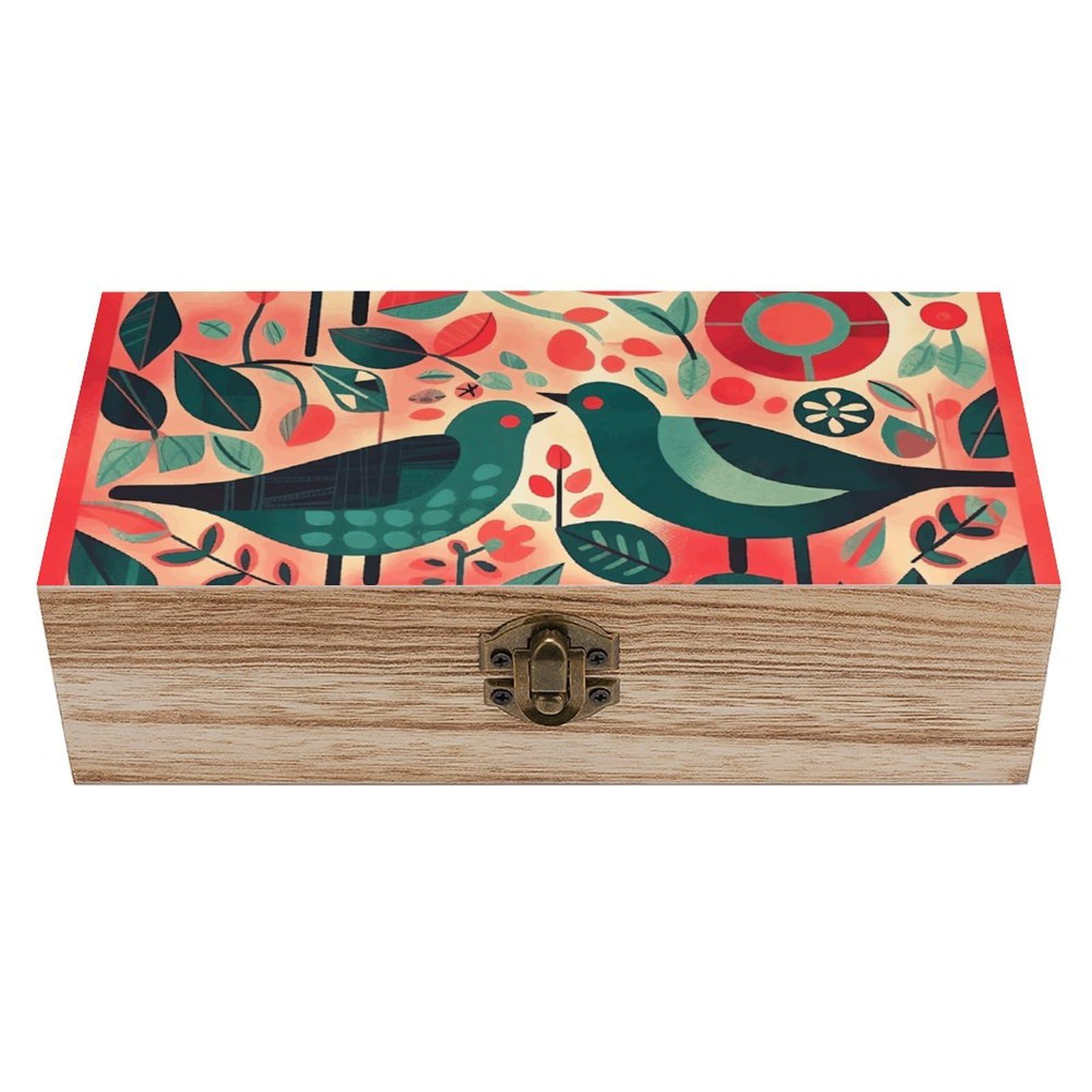 HLBSDM Vintage Wooden Storage Box Leaves in The Sun Keepsake Box for Jewelry Photos Letters Elegant Desktop Organizer for Home Office Decor