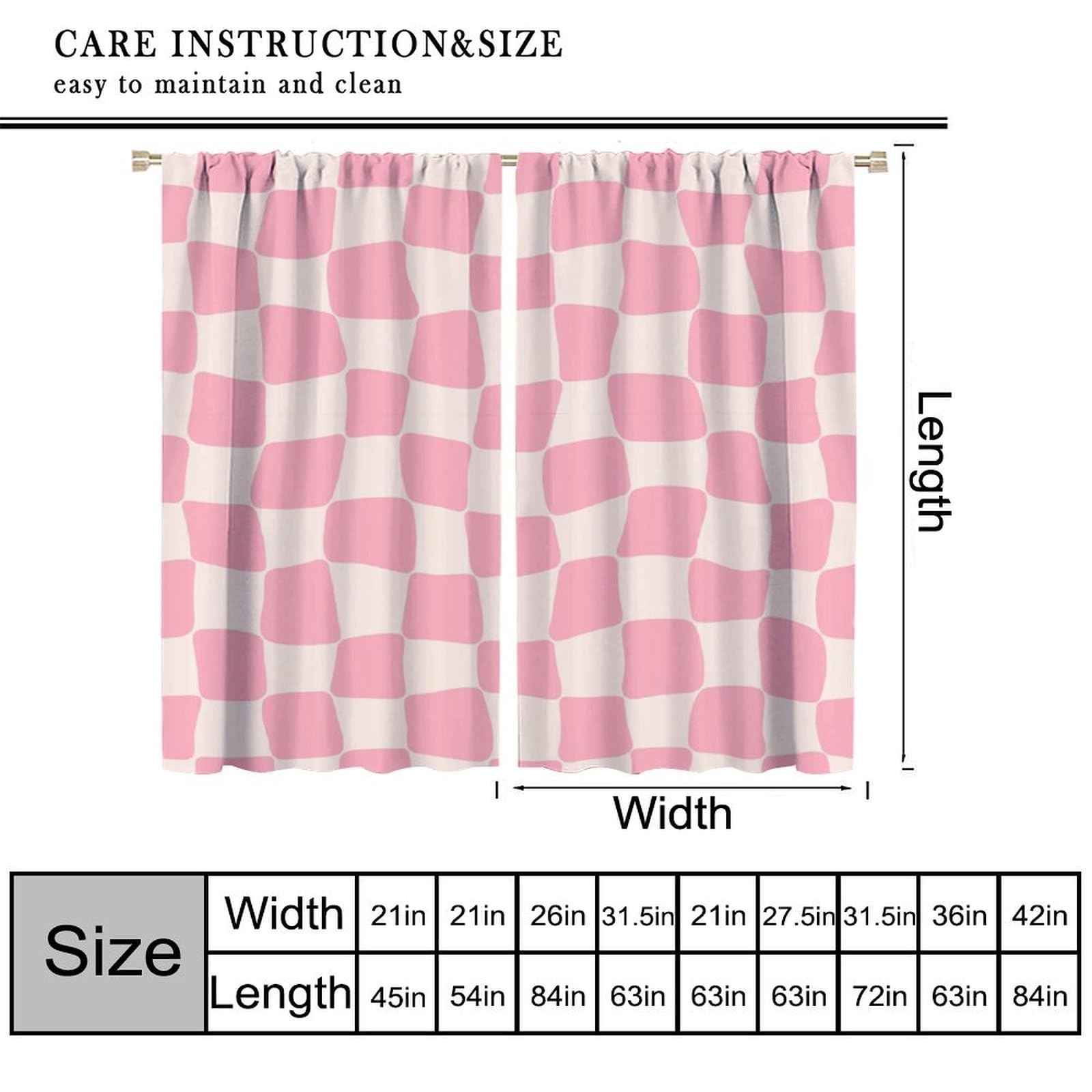 FengMingRui Retro Boho Hippy Curtains Groovy Pink Twisted Checkered Funky Modern Geometric Rod Pocket Blackout Window Treatment for Kitchen Kids Girls Woman Bedroom Decor 42