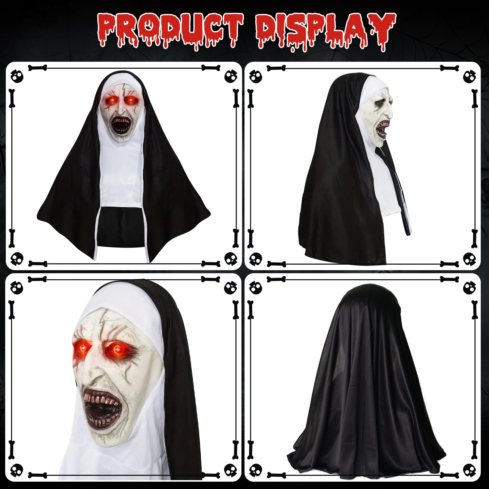La Nonne Masque D'horreur Avec Voix Efayante Avec Lumière LED Cosplay Valak Masques En Latex Avec Foulard Casque Accessoires De Fête D'halloween