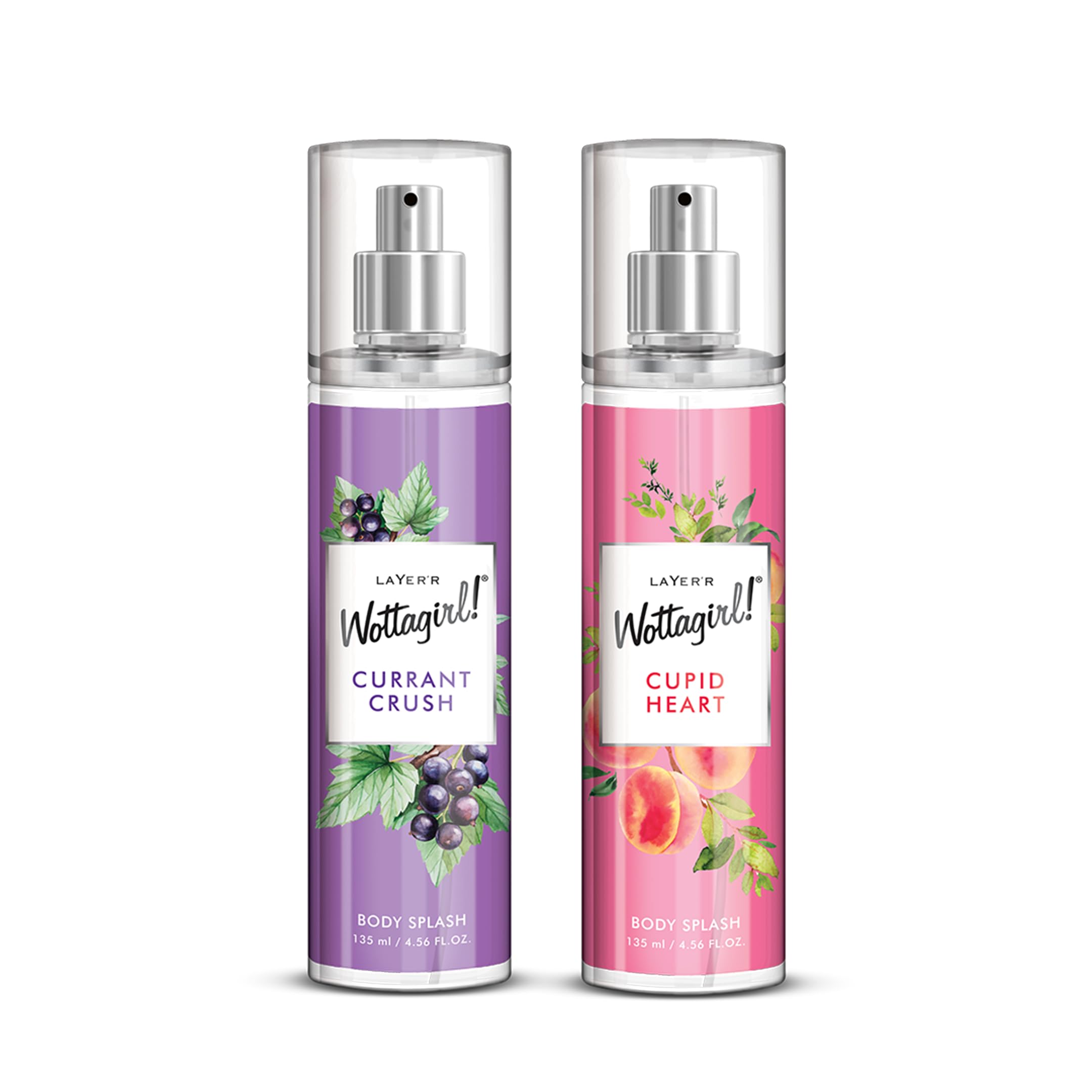 Layer’r Wottagirl! Cupid Heart & Currant Crush Body Splash Combo for Women, 2×135ml | Long-Lasting Fresh Fruity Floral Body Mist | Melon, Red Fruits, Strawberry & Rose Notes | Everyday Wear | Skin-Friendly & IFRA Certified