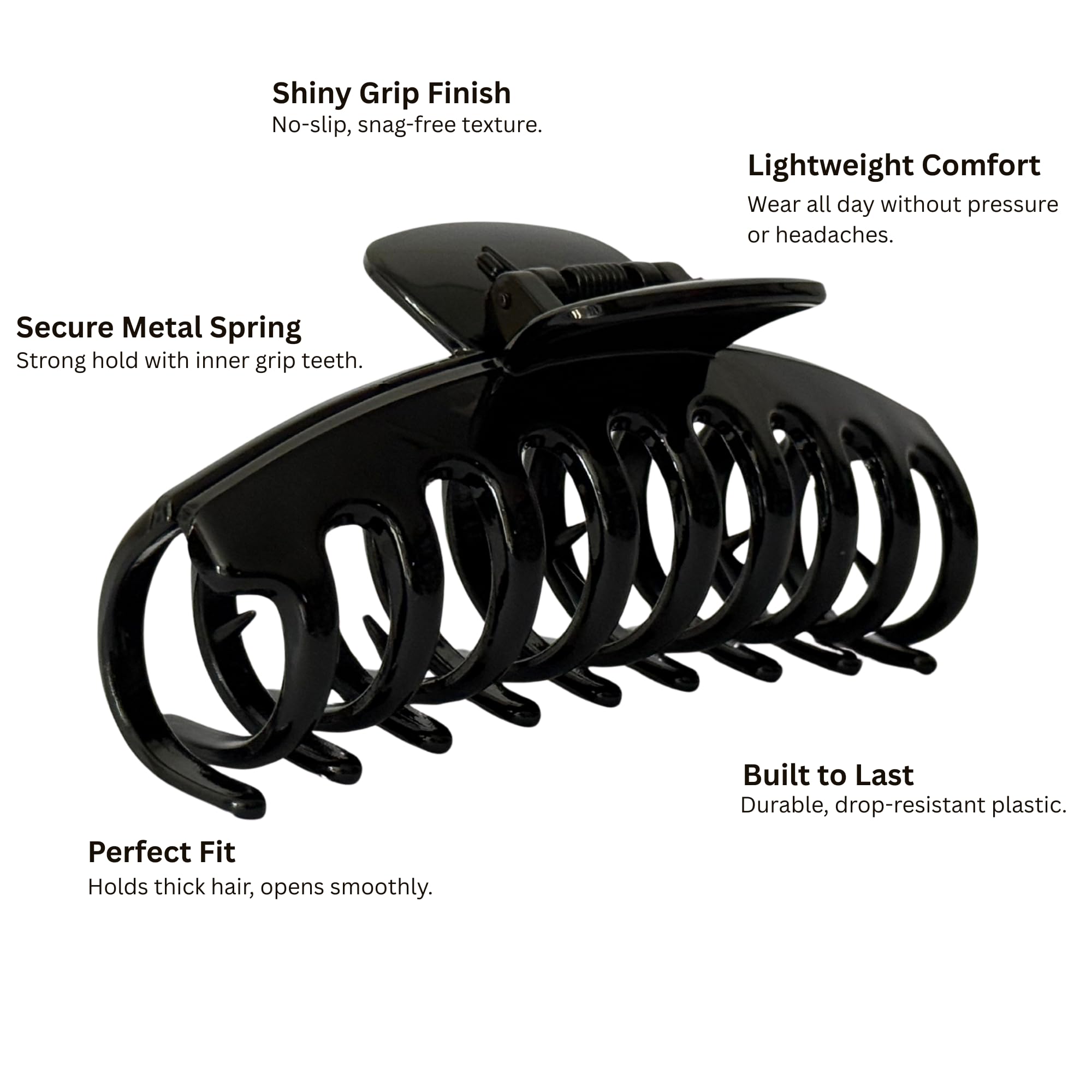 Marrie Large Hair Claw Clips for Thick Hair Nonslip Jumbo Hair Clamp Strong Big Hold Jaws Hair Styling Accessories for Women Girls Size 4.3 Inches (Black) - Image 2