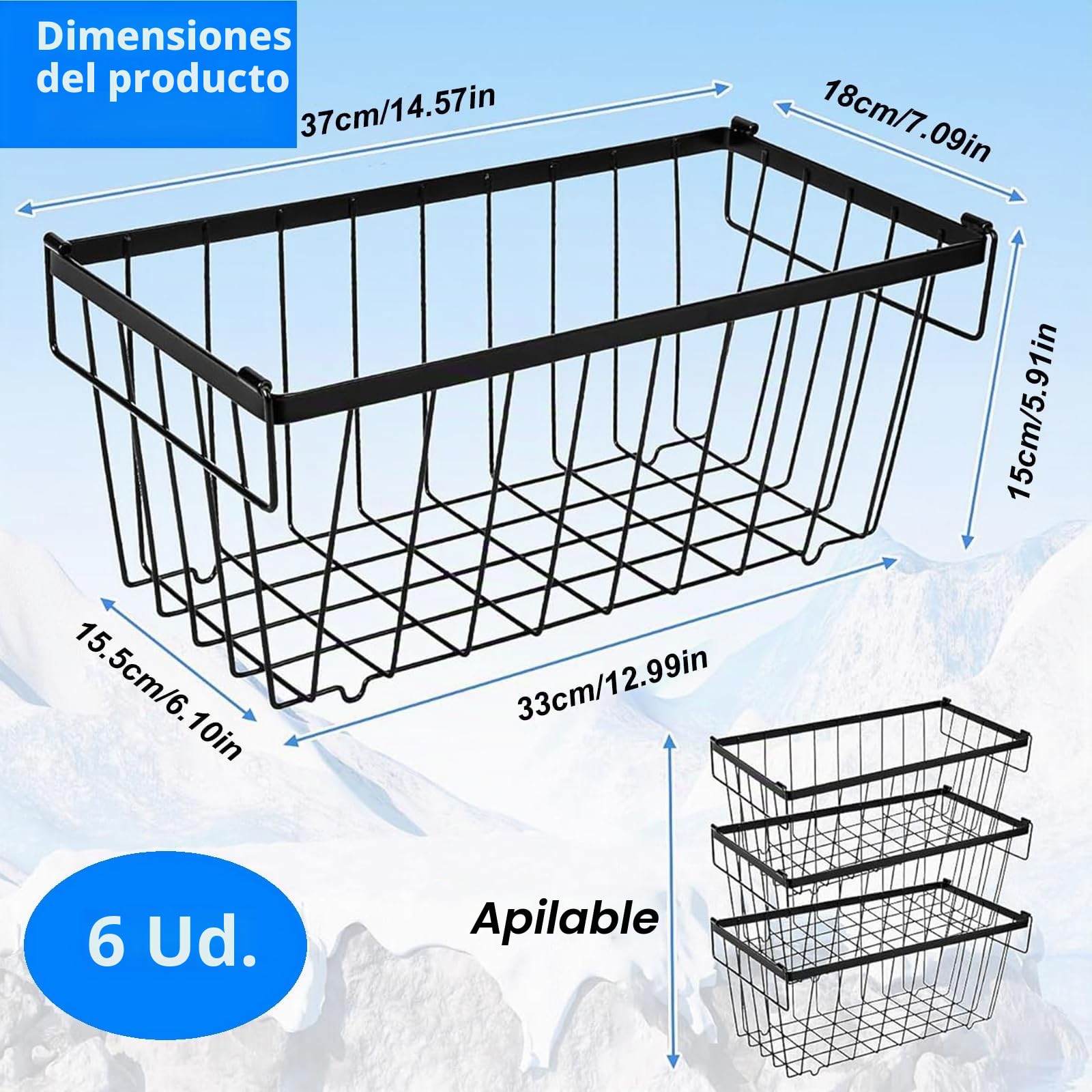 Juego de 6 bandejas organizadoras de congelador, cestas de congelador con asa plegable, contenedores de almacenamiento apilables para congeladores, cesta de fácil organización, almacena