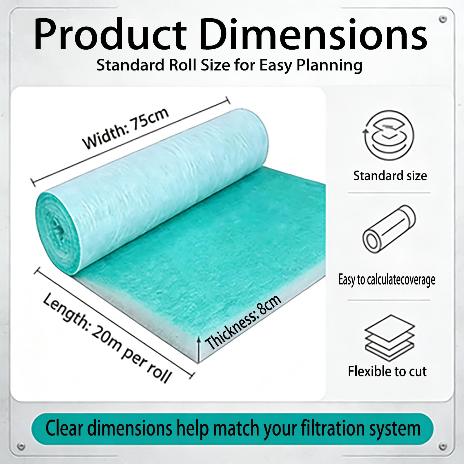 Filtro de fibra de vidrio de 80 mm para cabinas de pintura, retiene el polvo de pintura pulverizada, filtro de repuesto para cabinas de pintura automotriz y trabajos de pintura en talle(Size:0.75X20m)