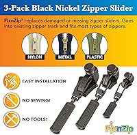 Vista 2 de FixNZip Paquete de reparación de cremallera de níquel negro pequeño, mediano y grande Reemplazo universal sin costuras deslizante para todas