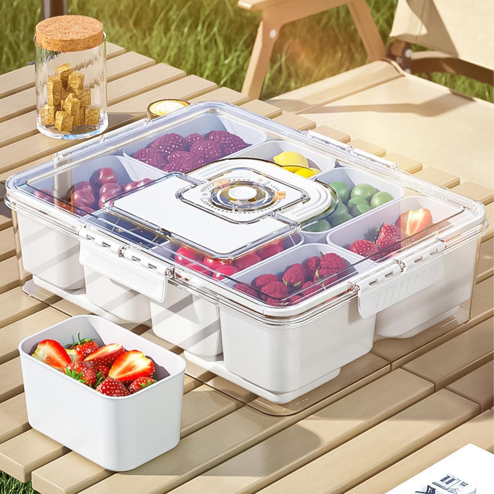 Snack-Box,Kühlende Reise-Wurst & Käse-Box Mit Deckel | Wiederverwendbar Tablett 8-Fach Für Wanderungen Schule Reisen Outdoor