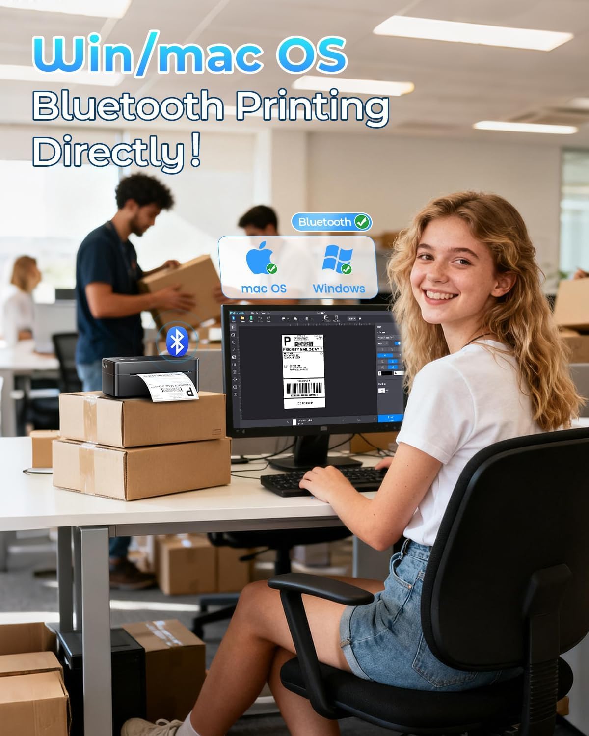 Stampante termica per etichette di Bluetooth, 4x6 stampante per etichette di spedizione per indirizzo postale piccola impresa, Compatibile con Ebay, Amazon, Etsy, UPS, Wish, Shopify, Zalando, DHL